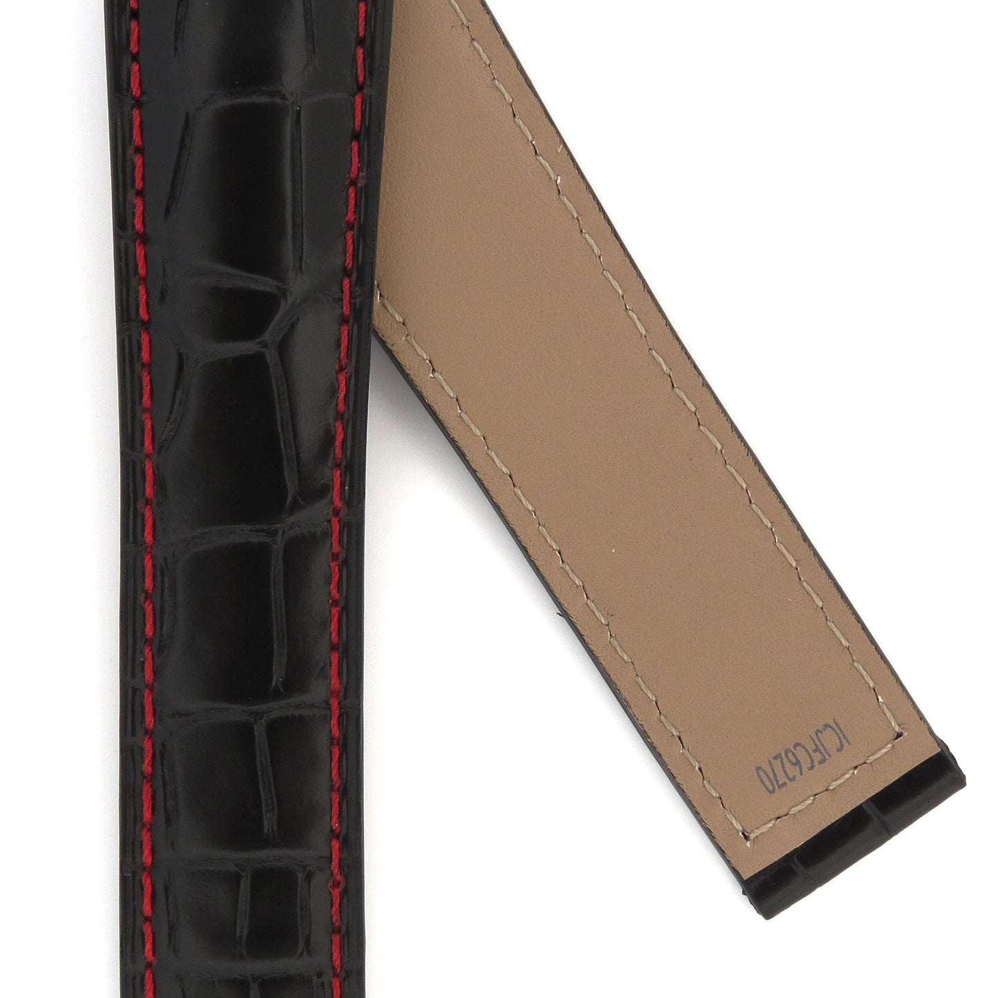 TAG Heuer Carrera CV2A14 FC6270 Black with Red stitching Alligator Leather Strap 22mm - Genuine OEM