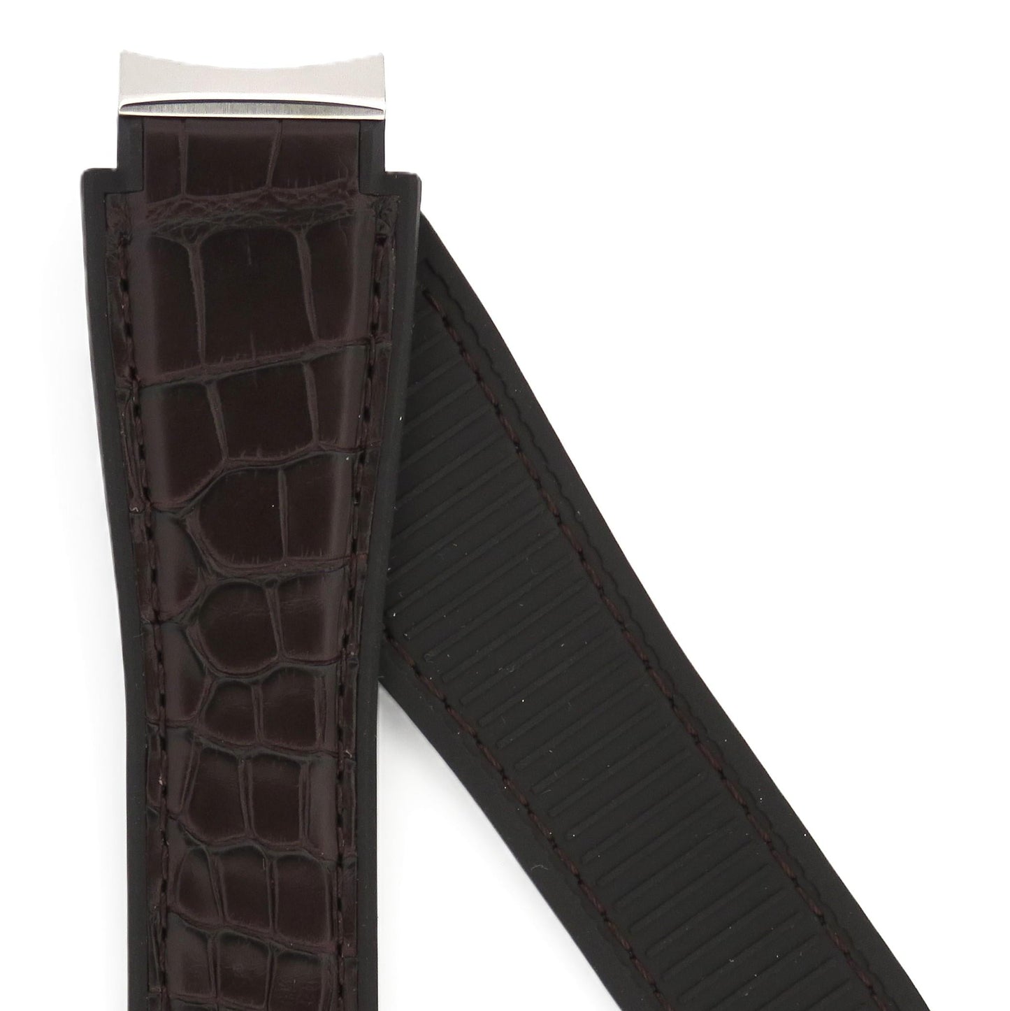 TAG HeuerCarrera FC6405 CAR201U-0 Black rubber and brown alligator leather for folding buckle with built in attachment Alligator Strap 21mm - Genuine OEM