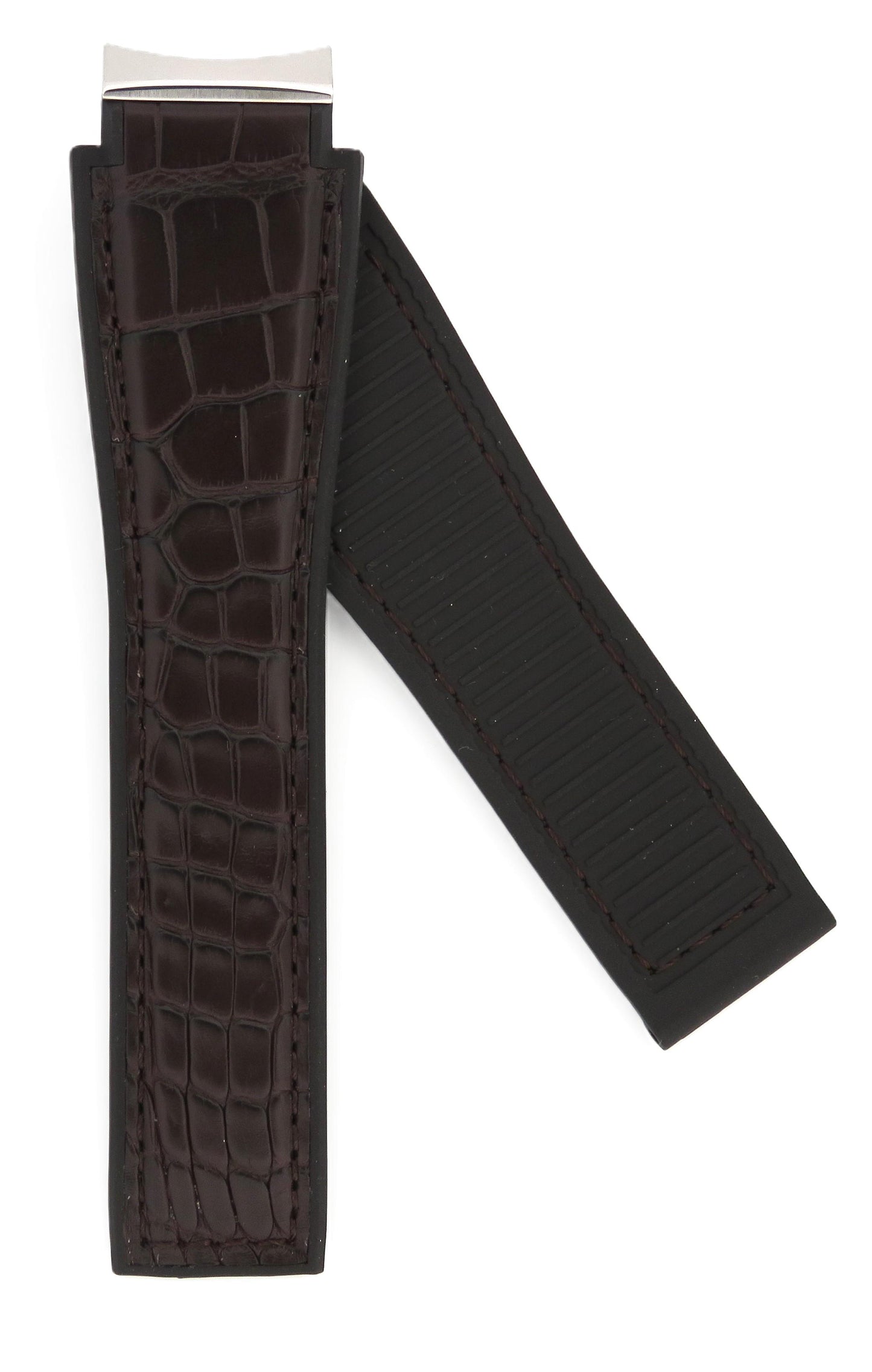 TAG HeuerCarrera FC6405 CAR201U-0 Black rubber and brown alligator leather for folding buckle with built in attachment Alligator Strap 21mm - Genuine OEM