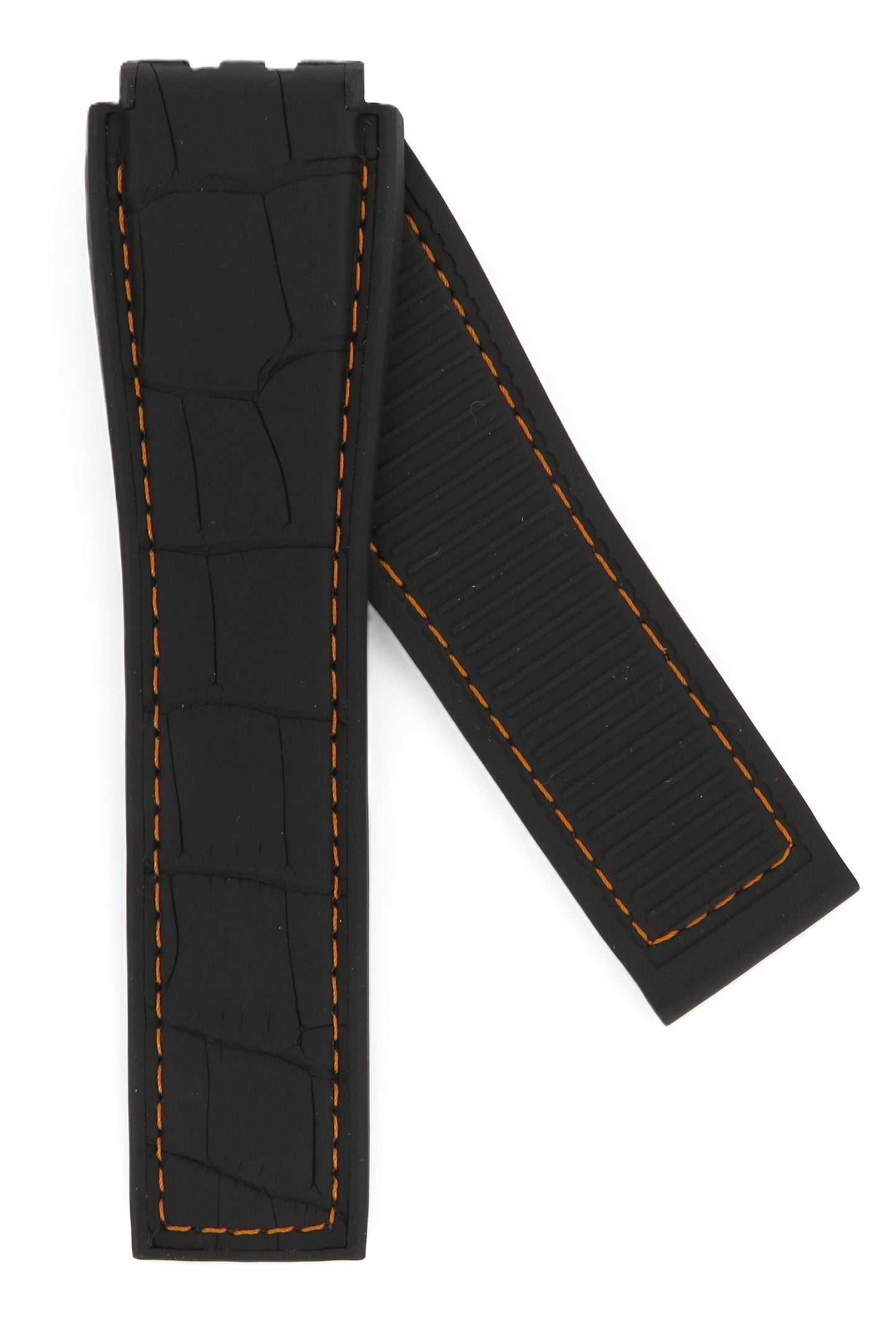 TAG Heuer Carrera FC6462 CAR5A96 Black rubber and black alligator with orange stitching leather Strap 22mm - Genuine OEM