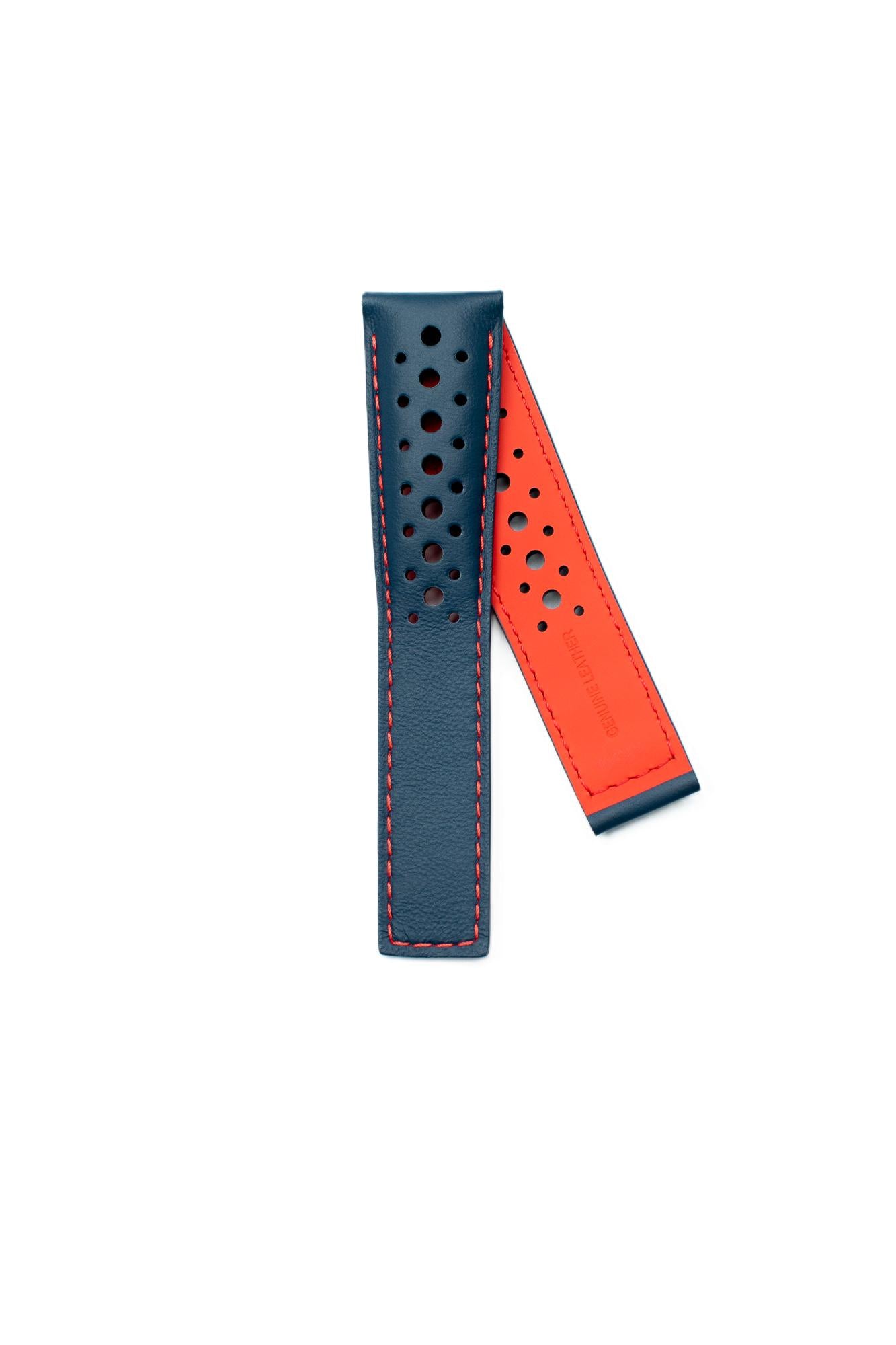 TAG Heuer Monaco FC6468 CAW211X Blue with holes - red stitching and lining Calfskin Strap 22mm - Genuine OEM