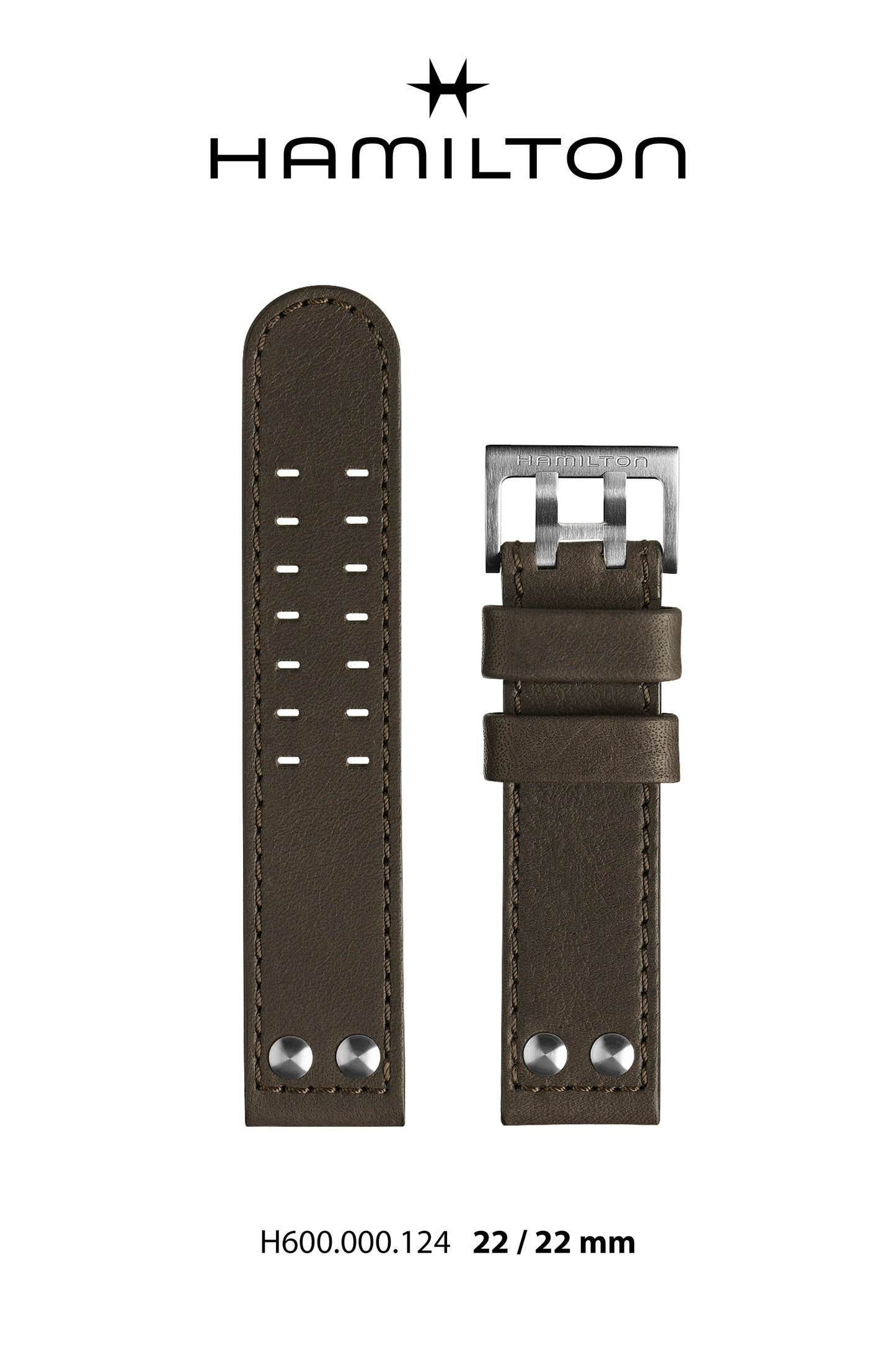 Hamilton Khaki Xwind GMT Leather-Brown Watch Strap 22-mm Ref H690.000.124 - Genuine OEM