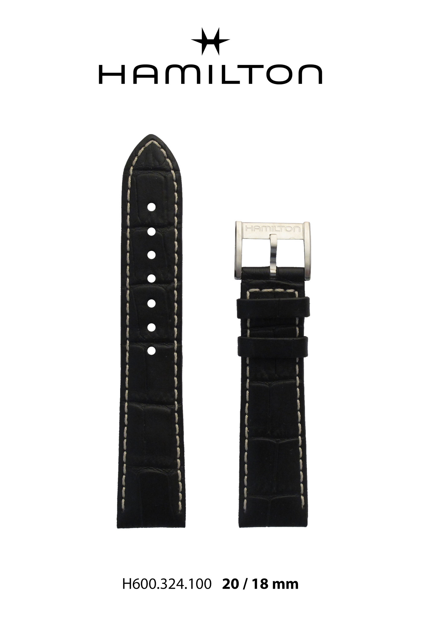 Hamilton Valient Leather-Black Watch Strap 20-mm Ref H690.324.100 - Genuine OEM
