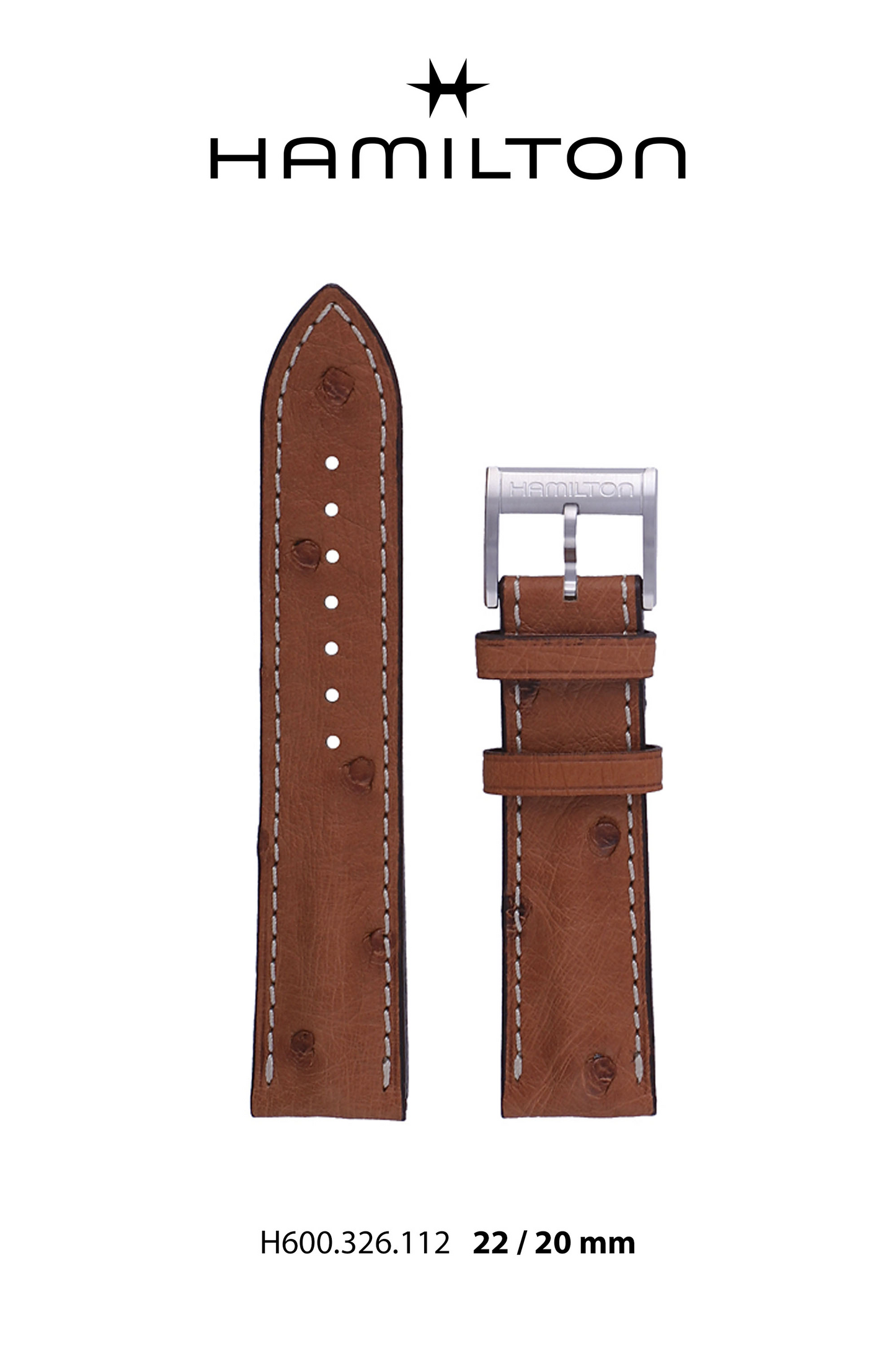 Hamilton JM Traveler Leather-Brown Watch Strap 22-mm Ref H690.326.112 - Genuine OEM