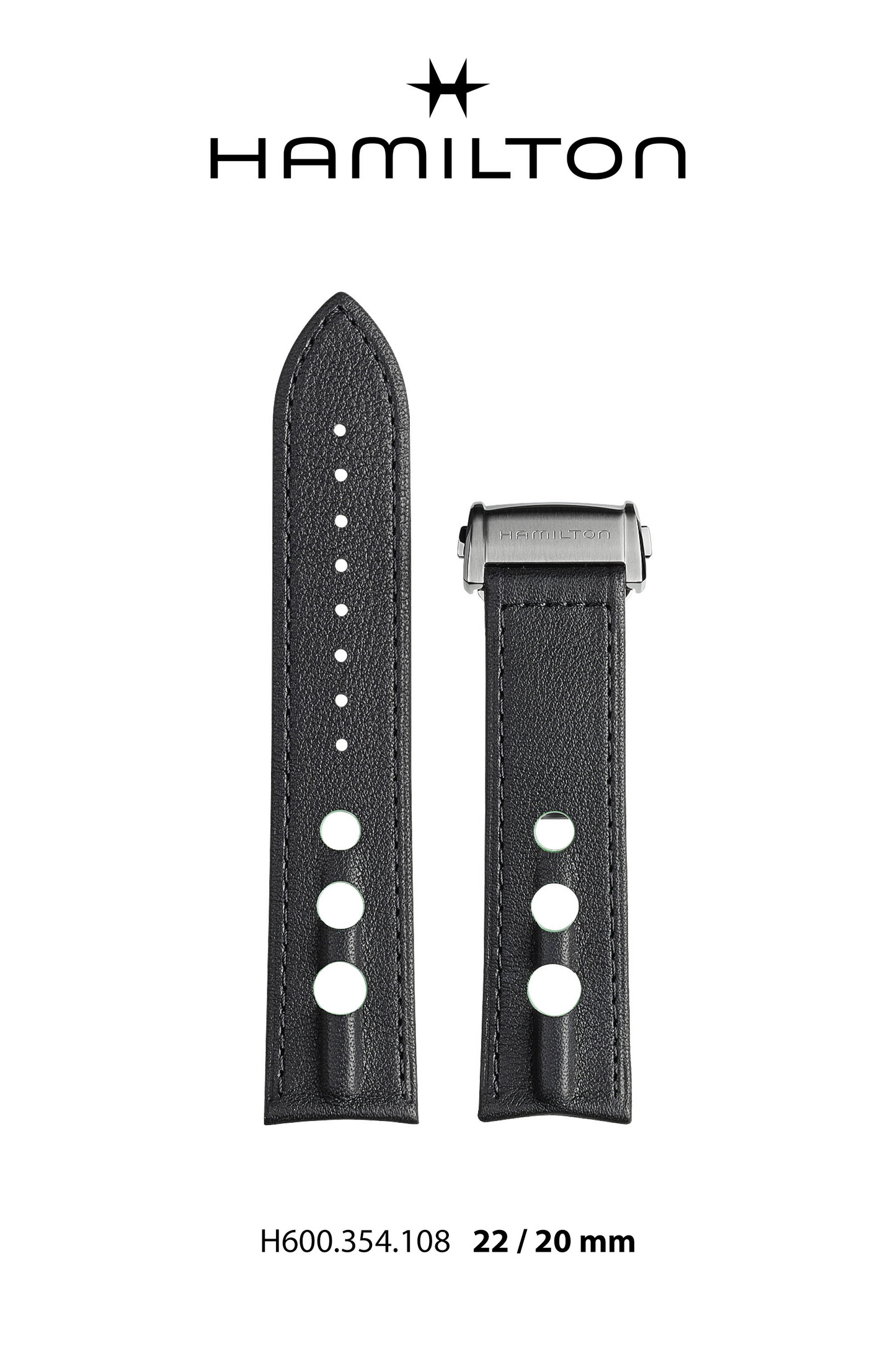 Hamilton PanEurop Leather-Black-Green Watch Strap 22-mm Ref H690.354.108 - Genuine OEM