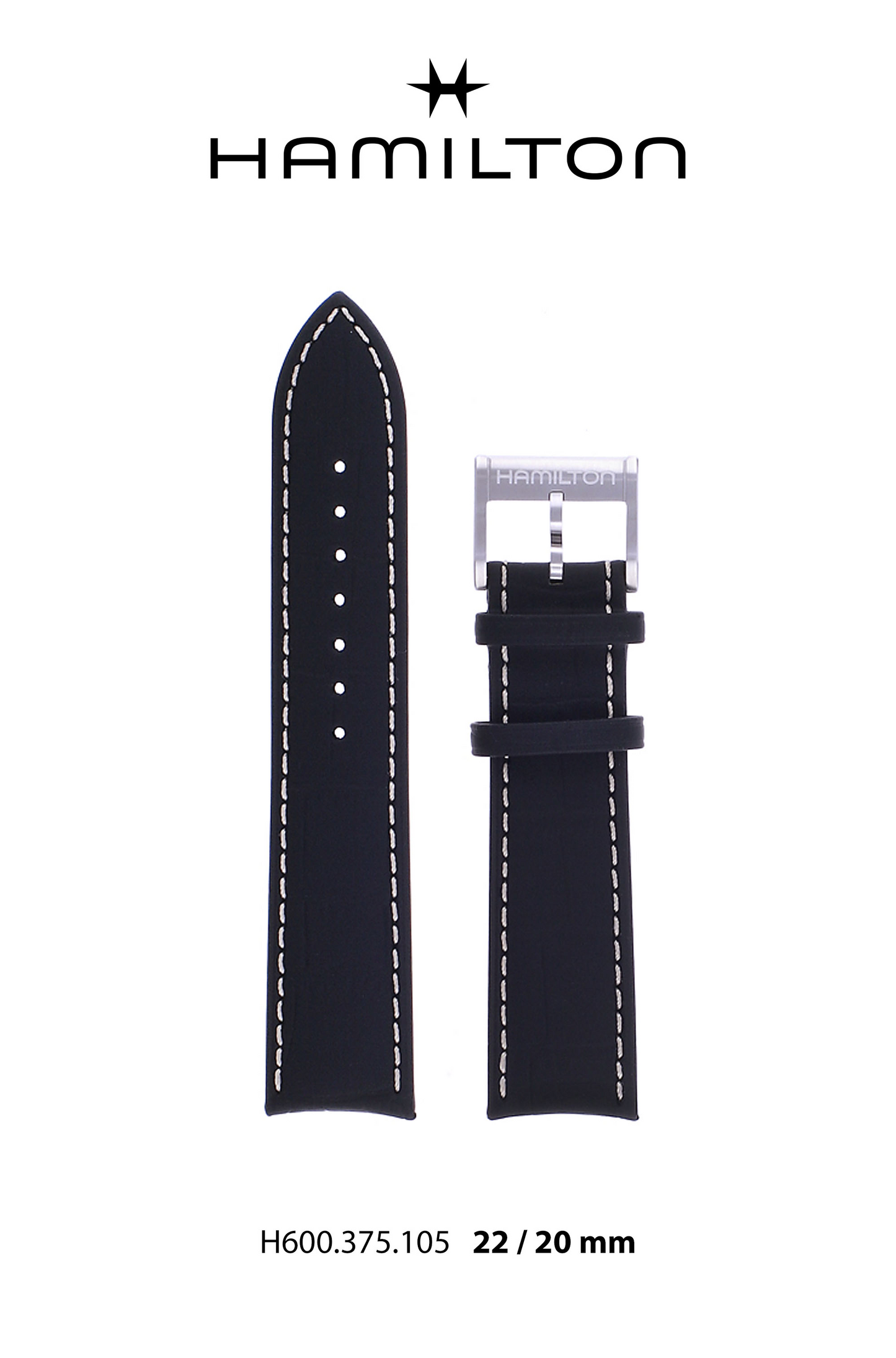 Hamilton JM Seaview Leather-Black Watch Strap 22-mm Ref H690.375.105 - Genuine OEM