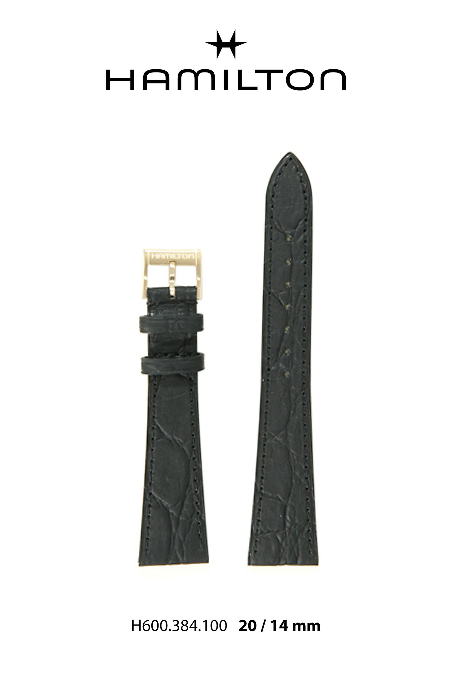 Hamilton Thinomatic Leather-Black Watch Strap 20-mm Ref H690.384.100 - Genuine OEM