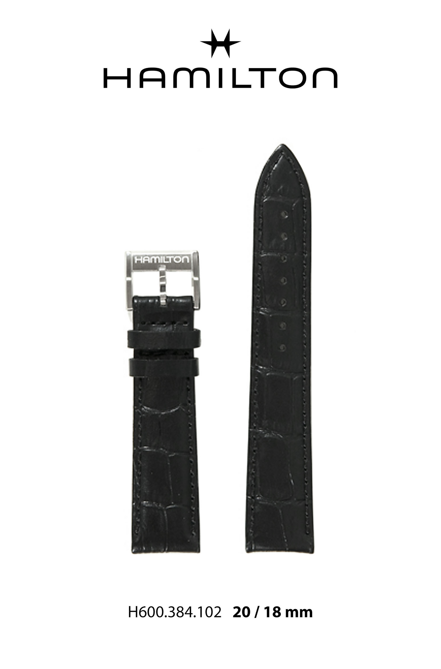 Hamilton JM Thinline Leather-Black Watch Strap 20-mm Ref H690.384.102 - Genuine OEM