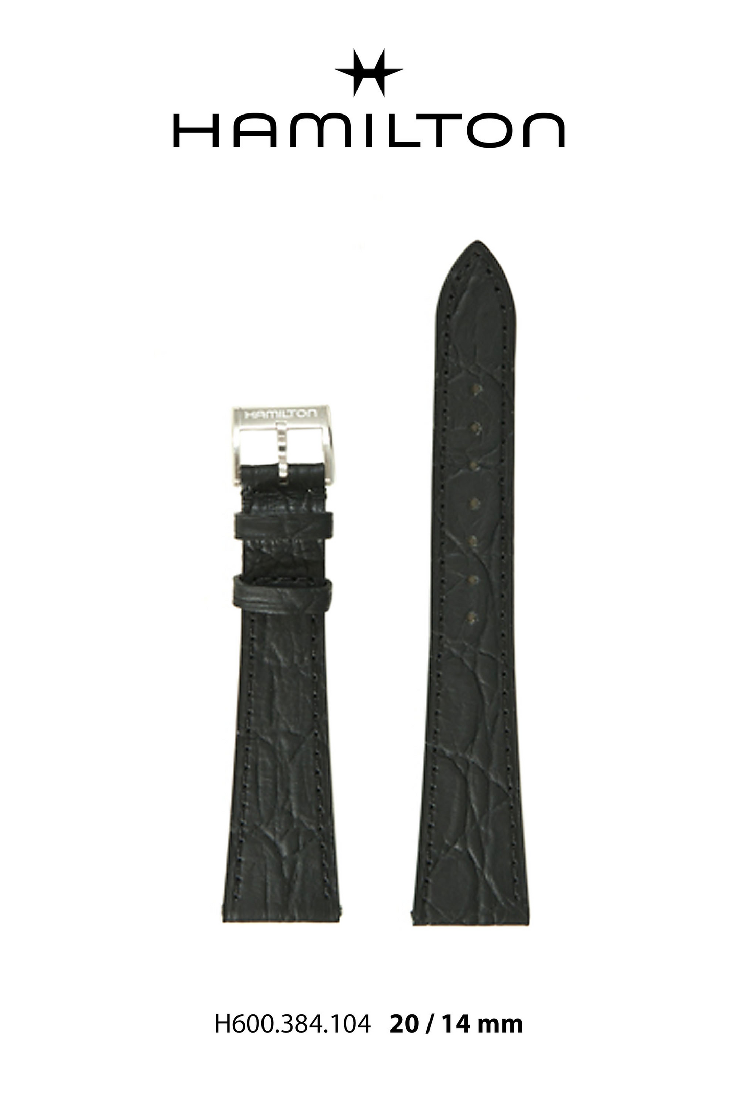 Hamilton Thinomatic Leather-Black Watch Strap 20-mm Ref H690.384.104 - Genuine OEM