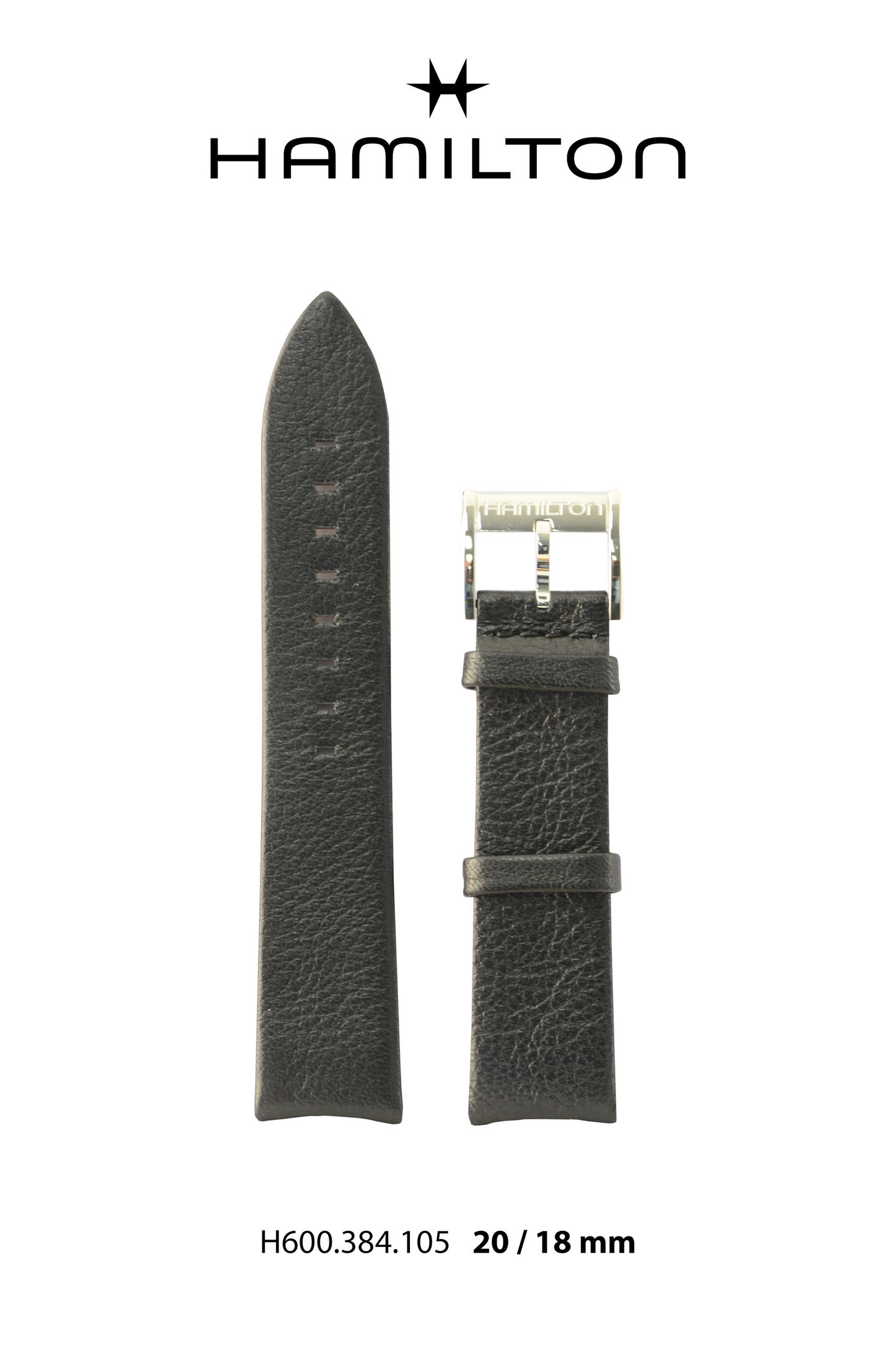 Hamilton IntraMatic Leather-Black Watch Strap 20-mm Ref H690.384.105 - Genuine OEM