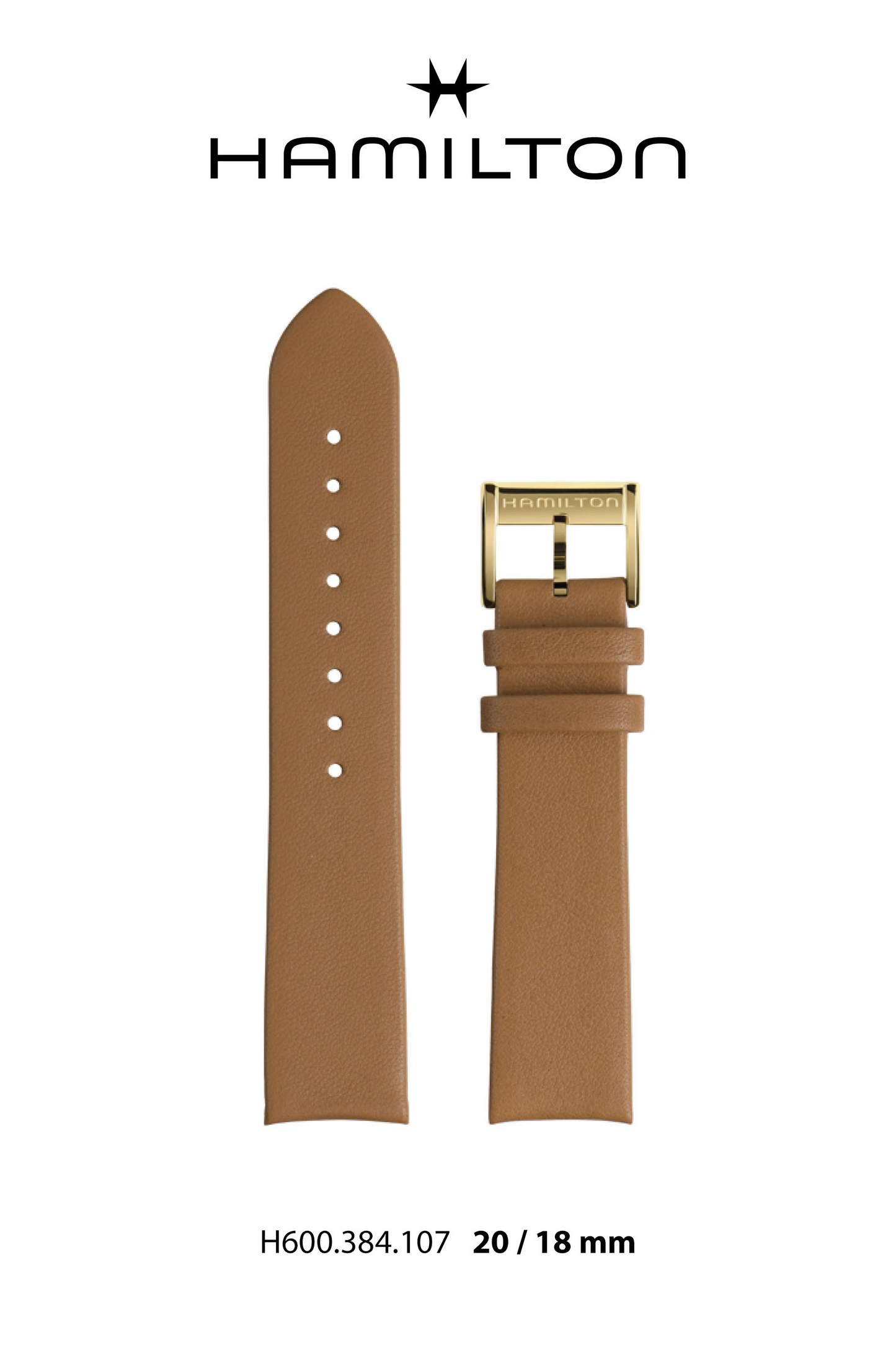 Hamilton IntraMatic Leather-Brown Watch Strap 20-mm Ref H690.384.107 - Genuine OEM