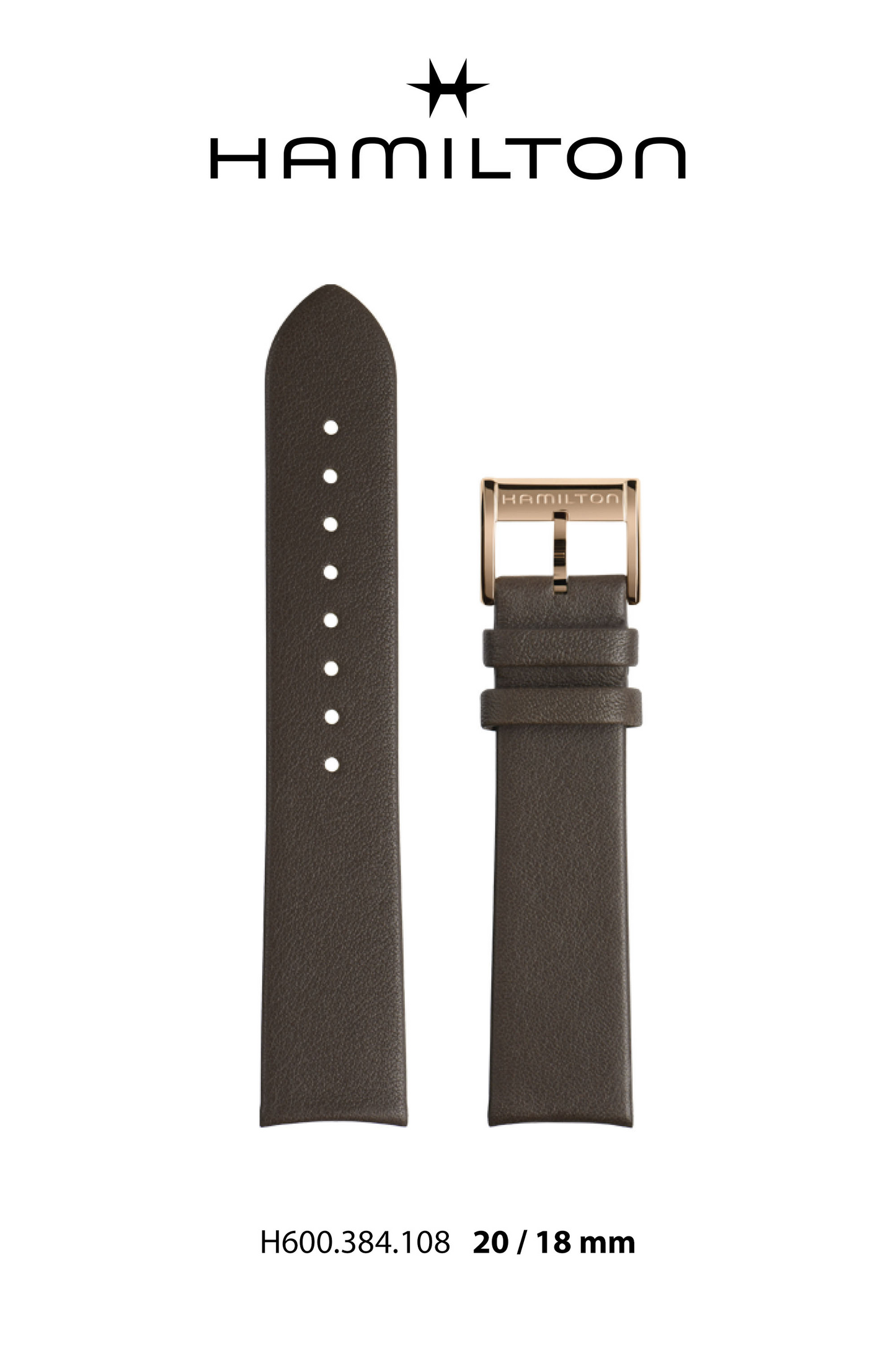 Hamilton IntraMatic Leather-Brown Watch Strap 20-mm Ref H690.384.108 - Genuine OEM