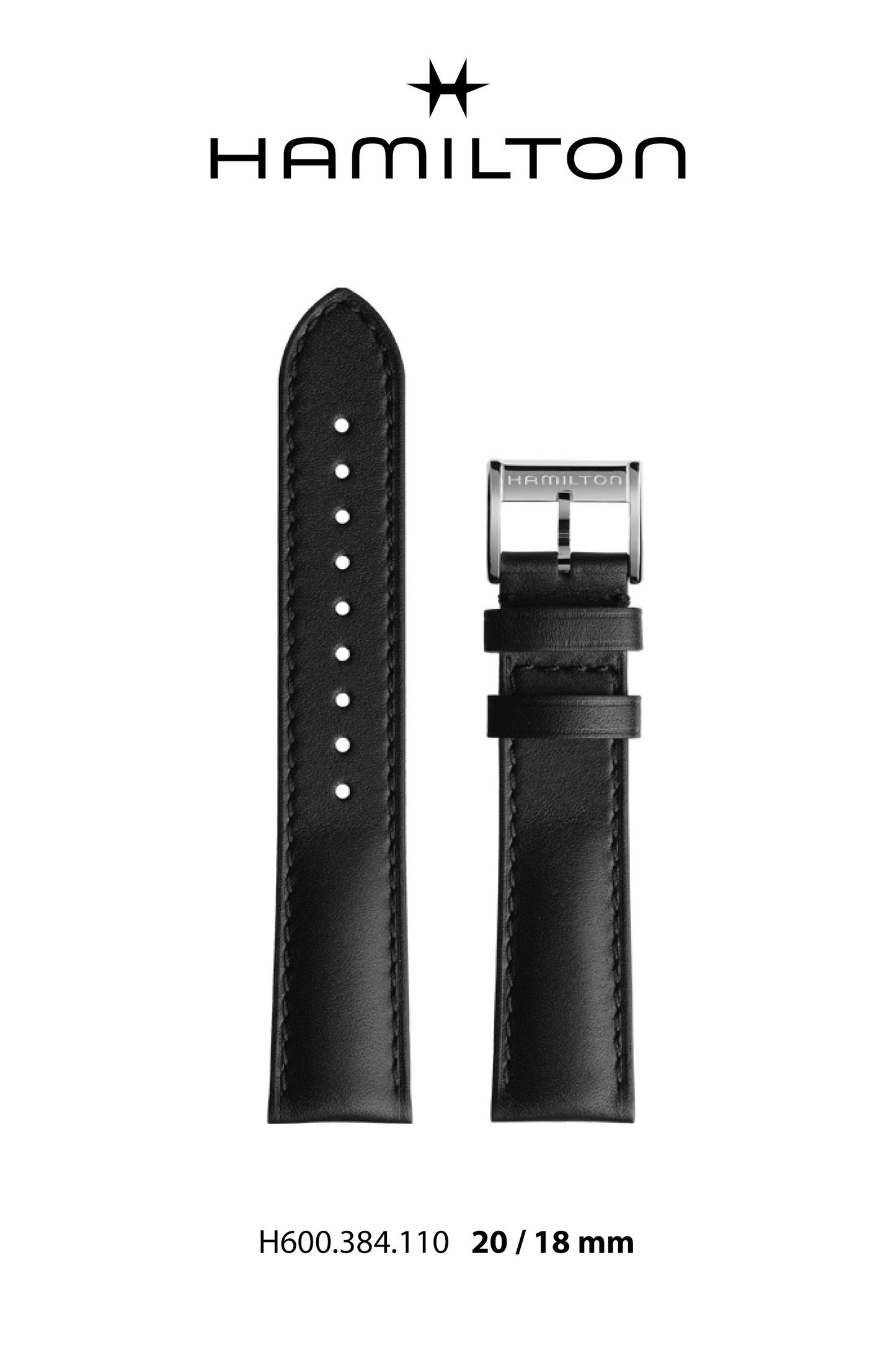 Hamilton IntraMatic Leather-Black Watch Strap 20-mm Ref H690.384.110 - Genuine OEM