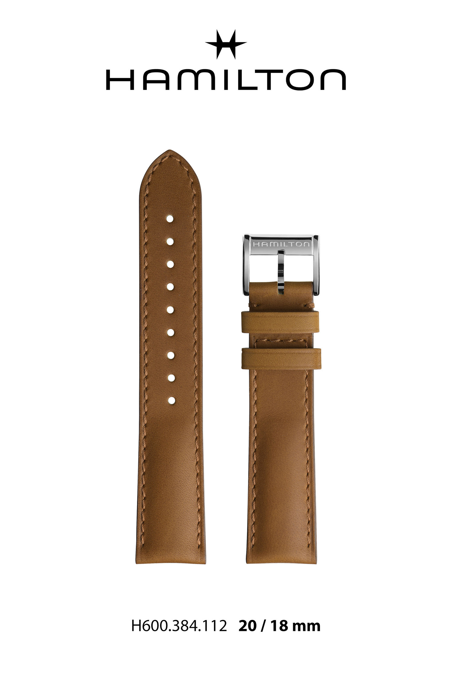 Hamilton IntraMatic Leather-Brown Watch Strap 20-mm Ref H690.384.112 - Genuine OEM