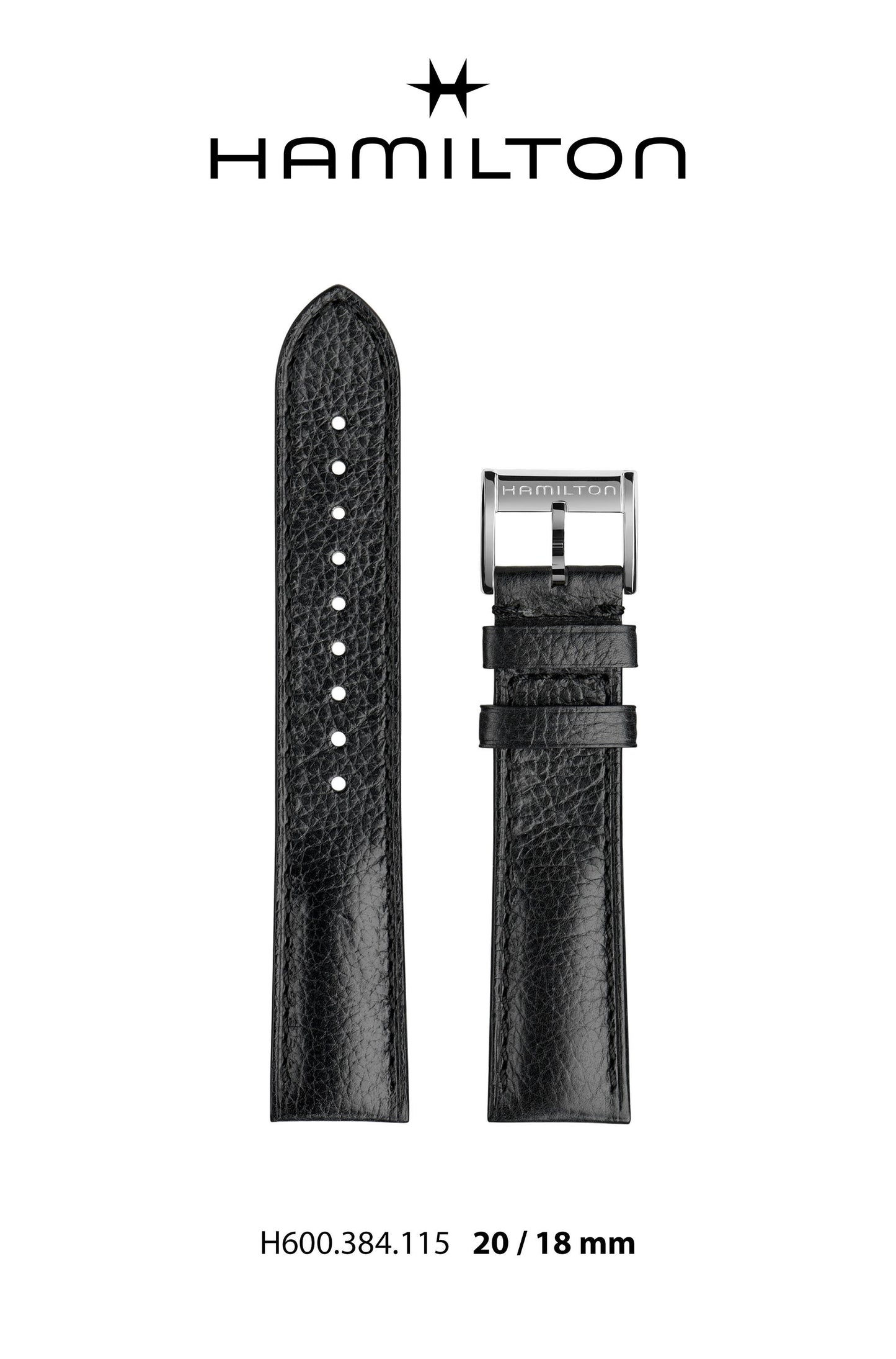 Hamilton IntraMatic Leather-Black Watch Strap 20-mm Ref H690.384.115 - Genuine OEM