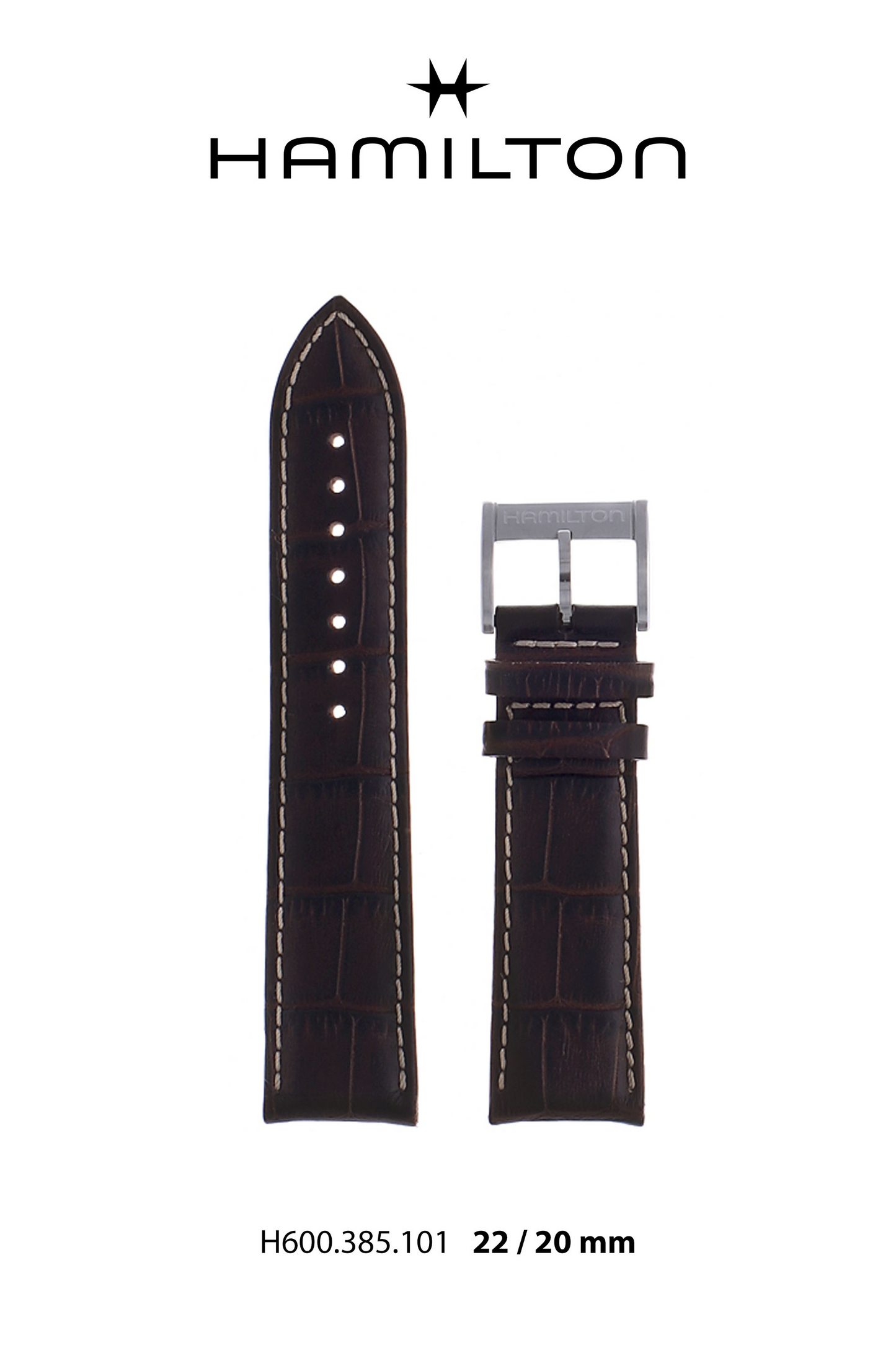 Hamilton JM Thinline Leather-Brown Watch Strap 22-mm Ref H690.385.101 - Genuine OEM