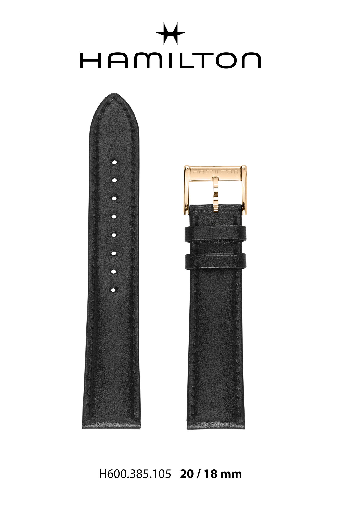 Hamilton JM Thinline Leather-Black Watch Strap 20-mm Ref H690.385.105 - Genuine OEM