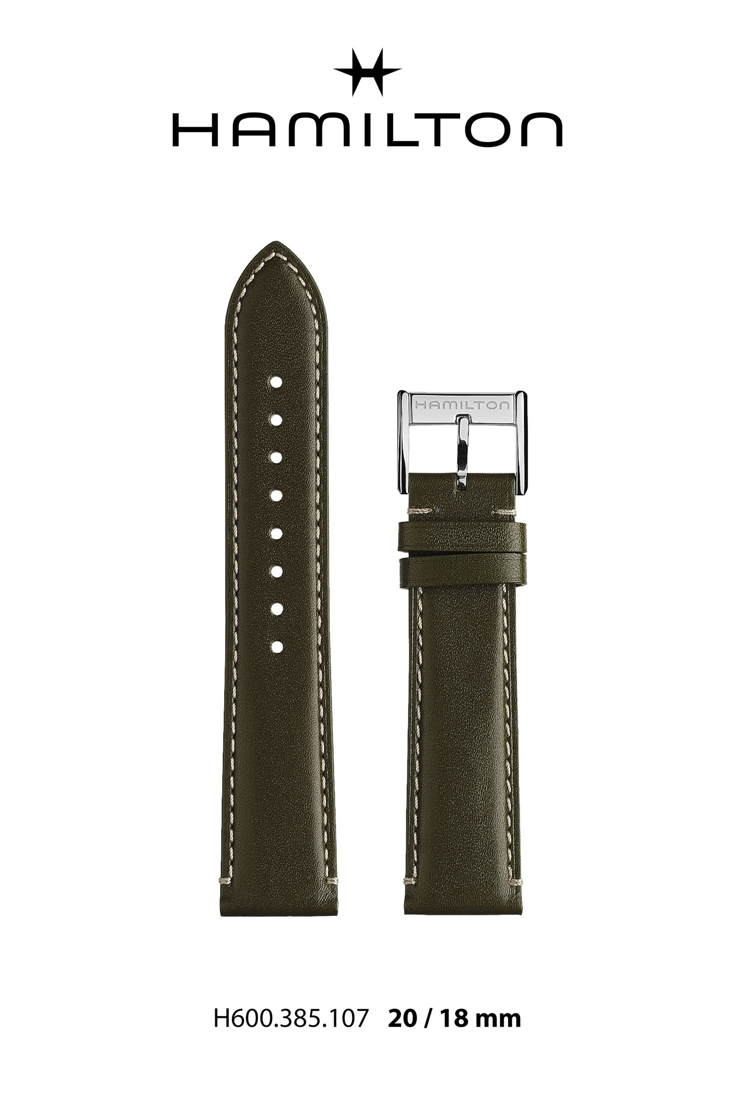 Hamilton JM Thinline Leather-Green Watch Strap 20-mm Ref H690.385.107 - Genuine OEM