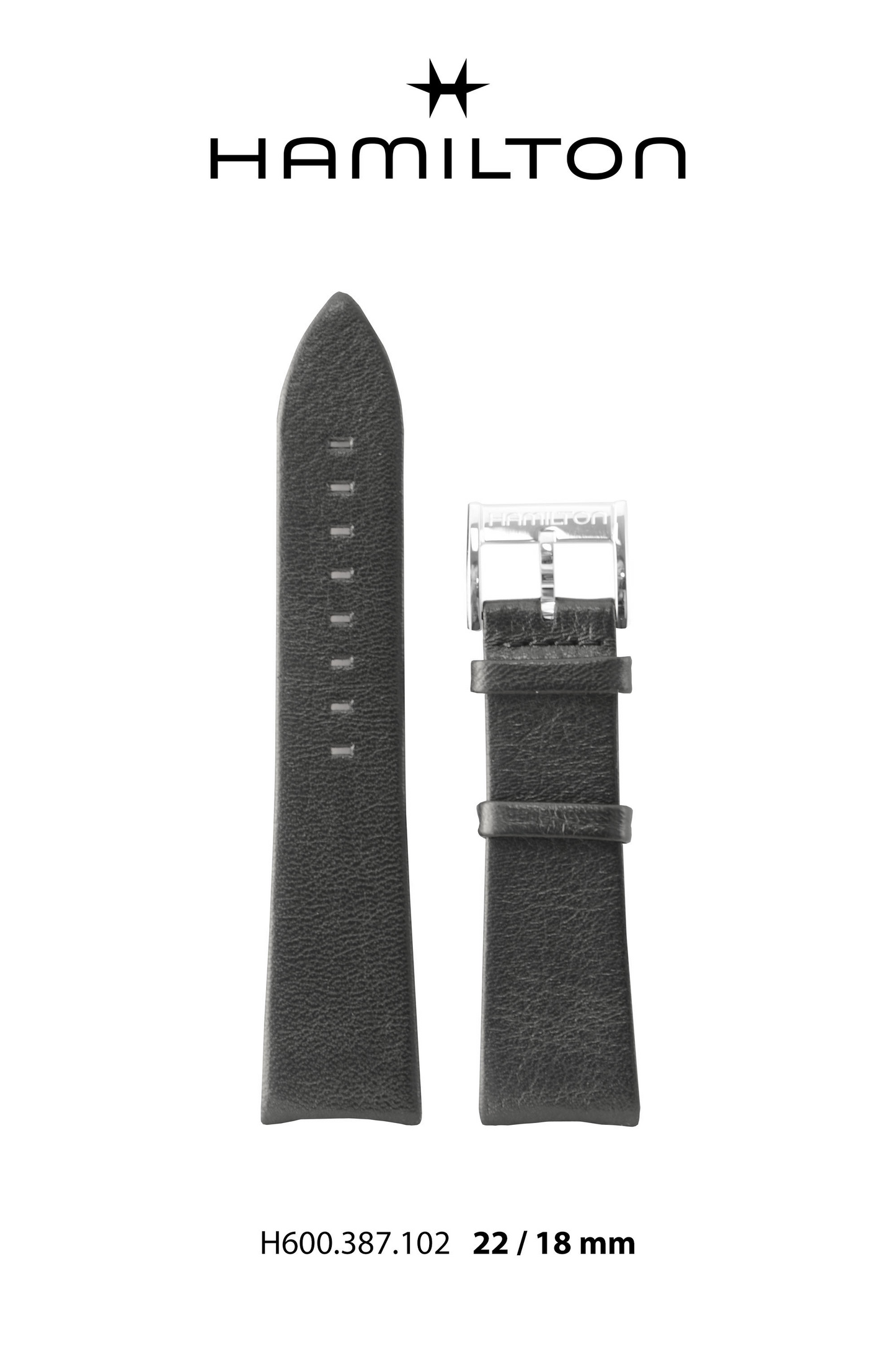 Hamilton IntraMatic Leather-Black Watch Strap 22-mm Ref H690.387.102 - Genuine OEM