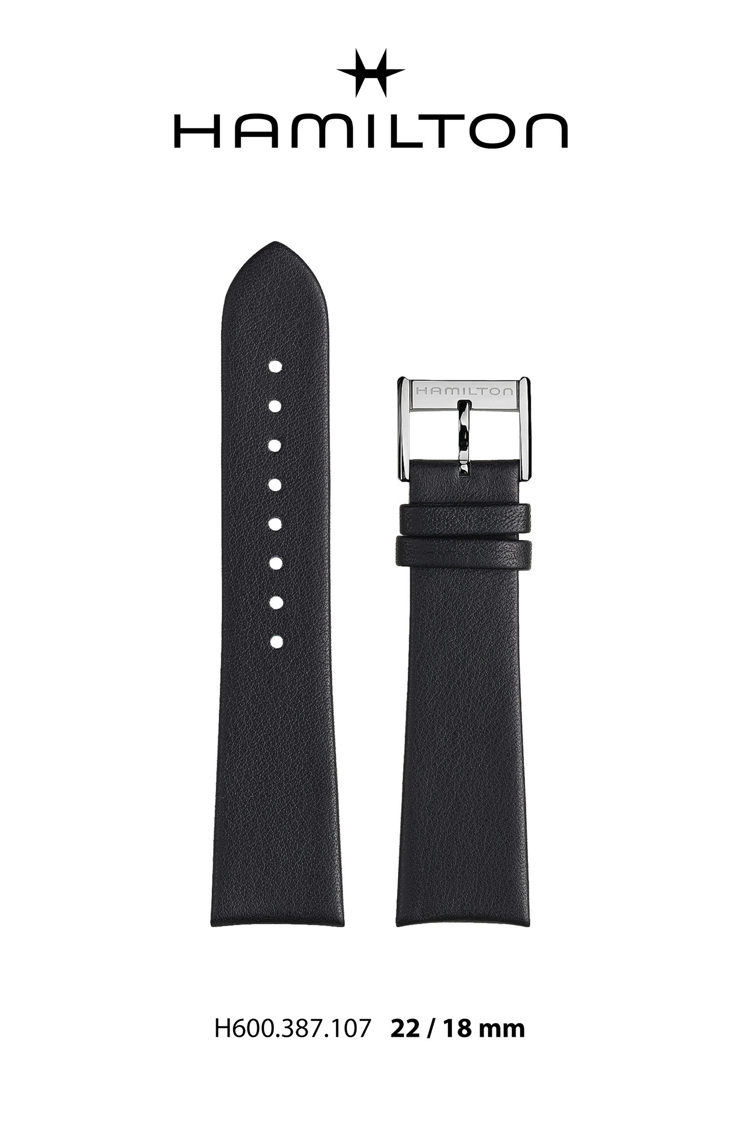 Hamilton IntraMatic Leather-Black Watch Strap 22-mm Ref H690.387.107 - Genuine OEM