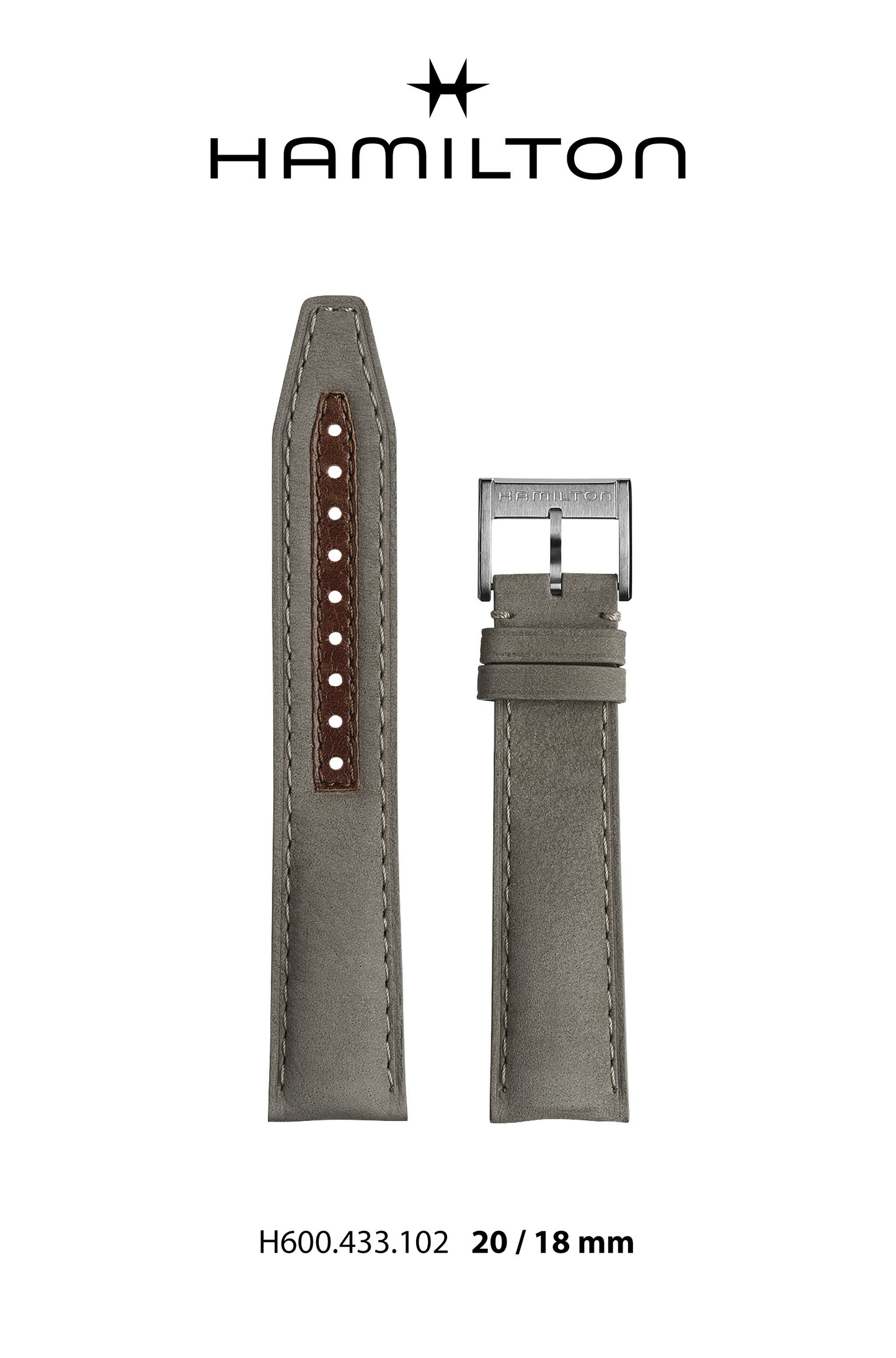 Hamilton Broadway Leather-Grey Watch Strap 20-mm Ref H690.433.102 - Genuine OEM