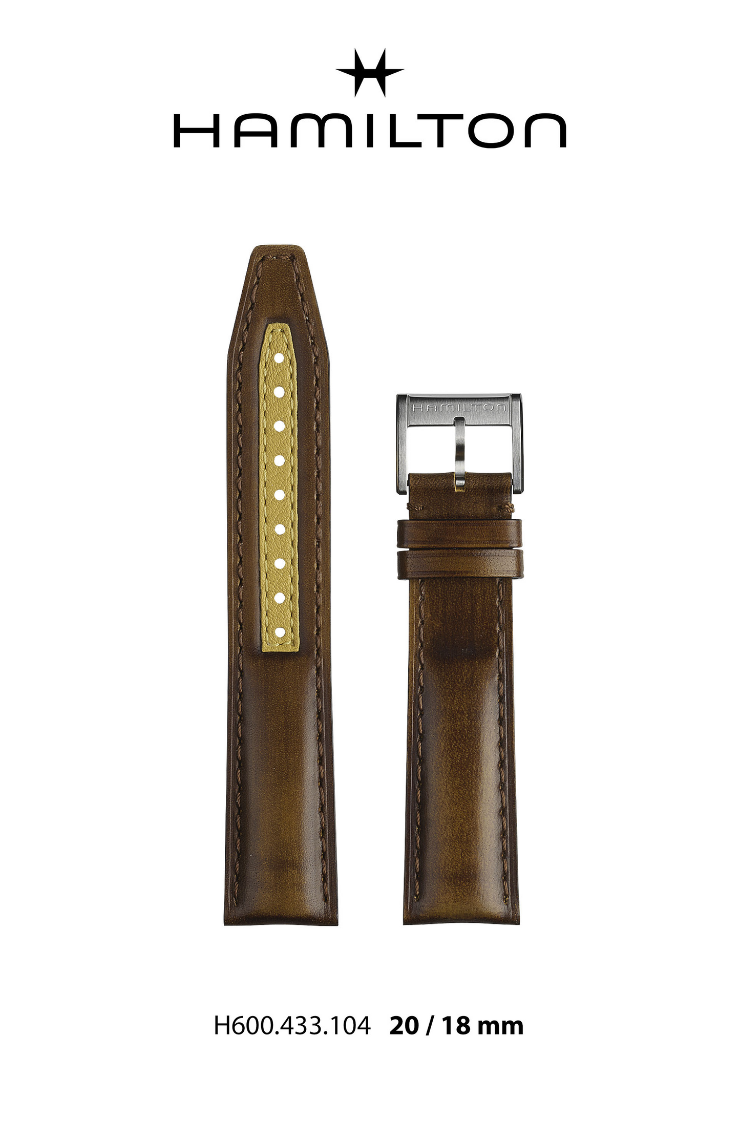 Hamilton Broadway Leather-Brown Watch Strap 20-mm Ref H690.433.104 - Genuine OEM