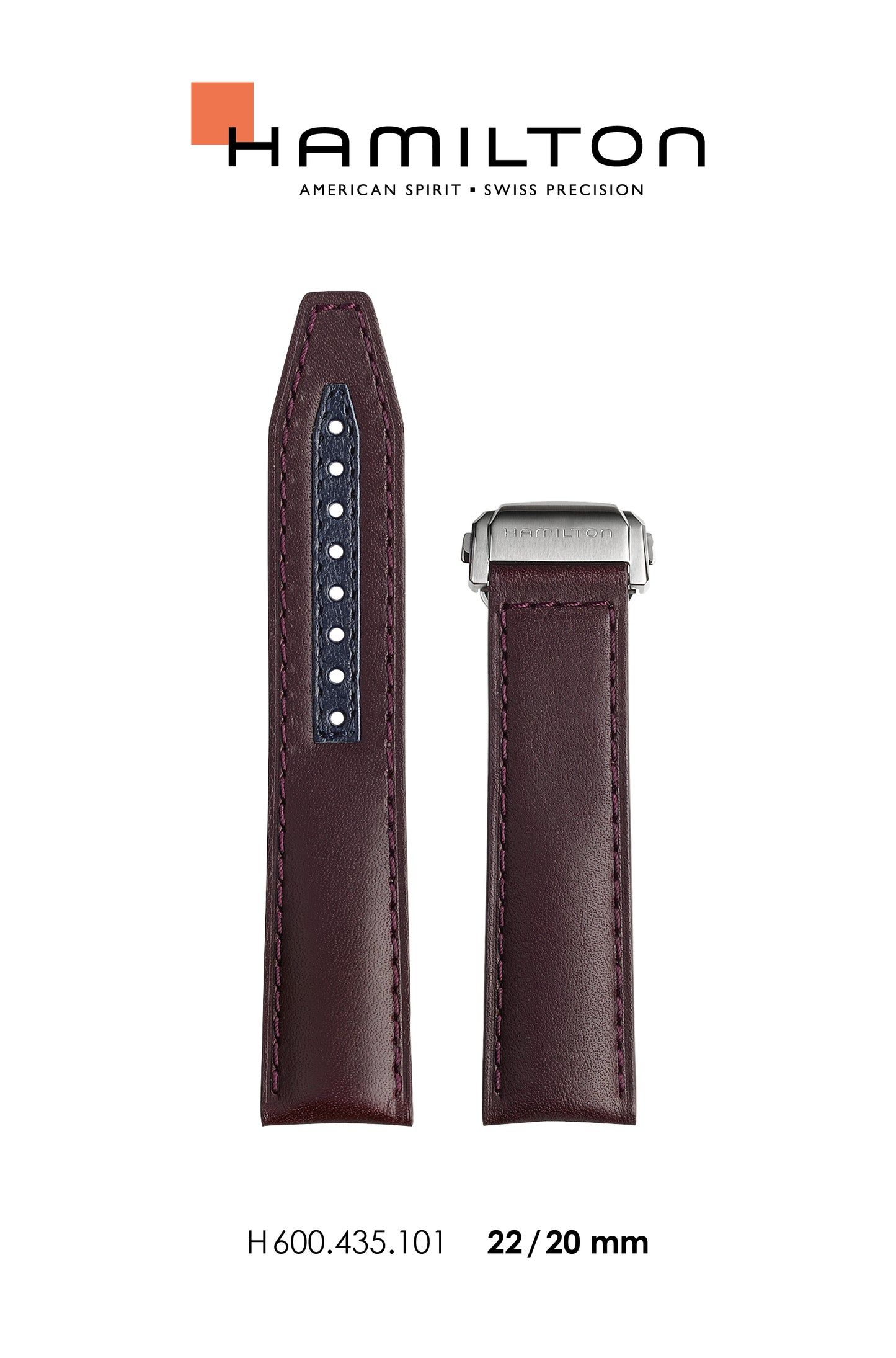 Hamilton Broadway Leather-Violet Watch Strap 22-mm Ref H690.435.101 - Genuine OEM