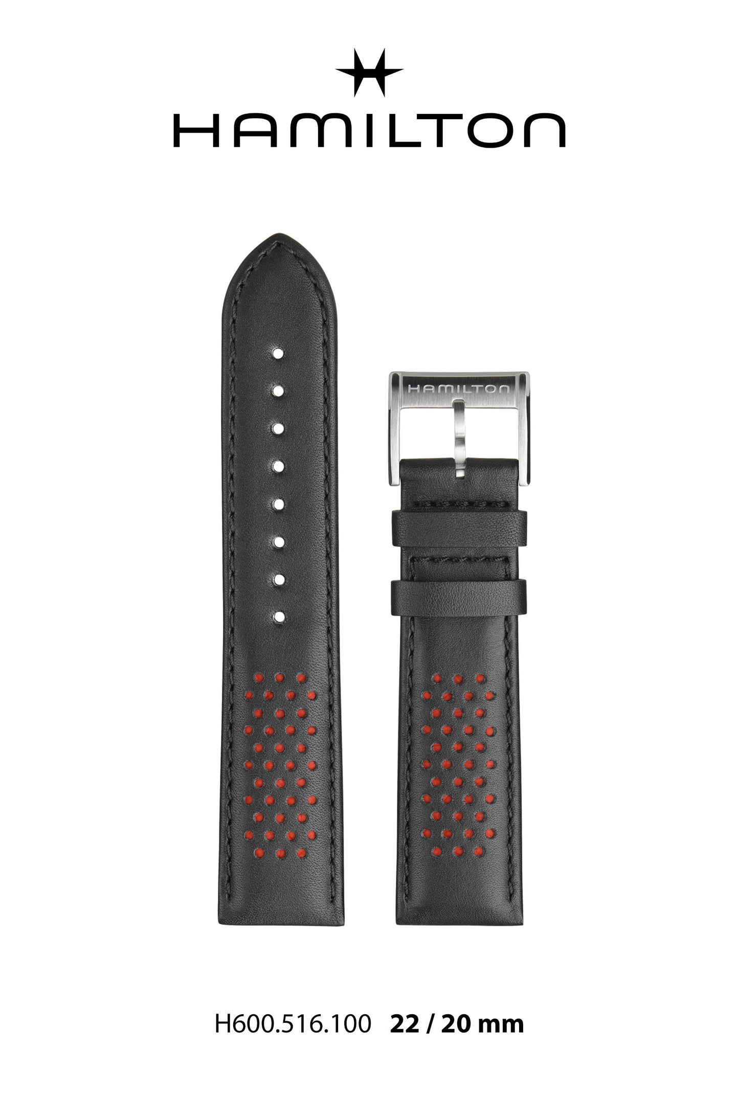 Hamilton Chrono-Matic Leather-Black Watch Strap 22-mm Ref H690.516.100 - Genuine OEM