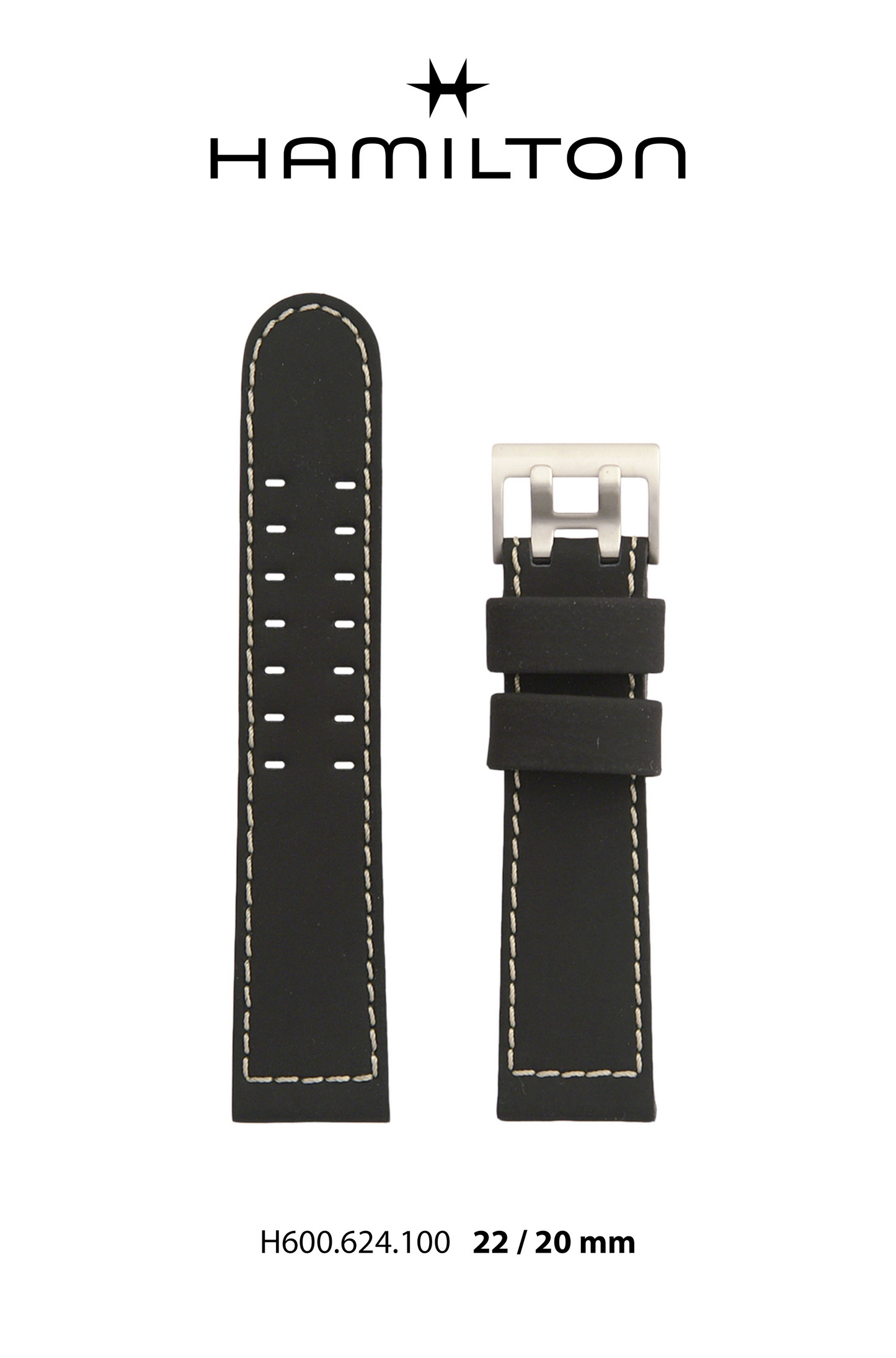 Hamilton Khaki Action Leather-Black Watch Strap 22-mm Ref H690.624.100 - Genuine OEM