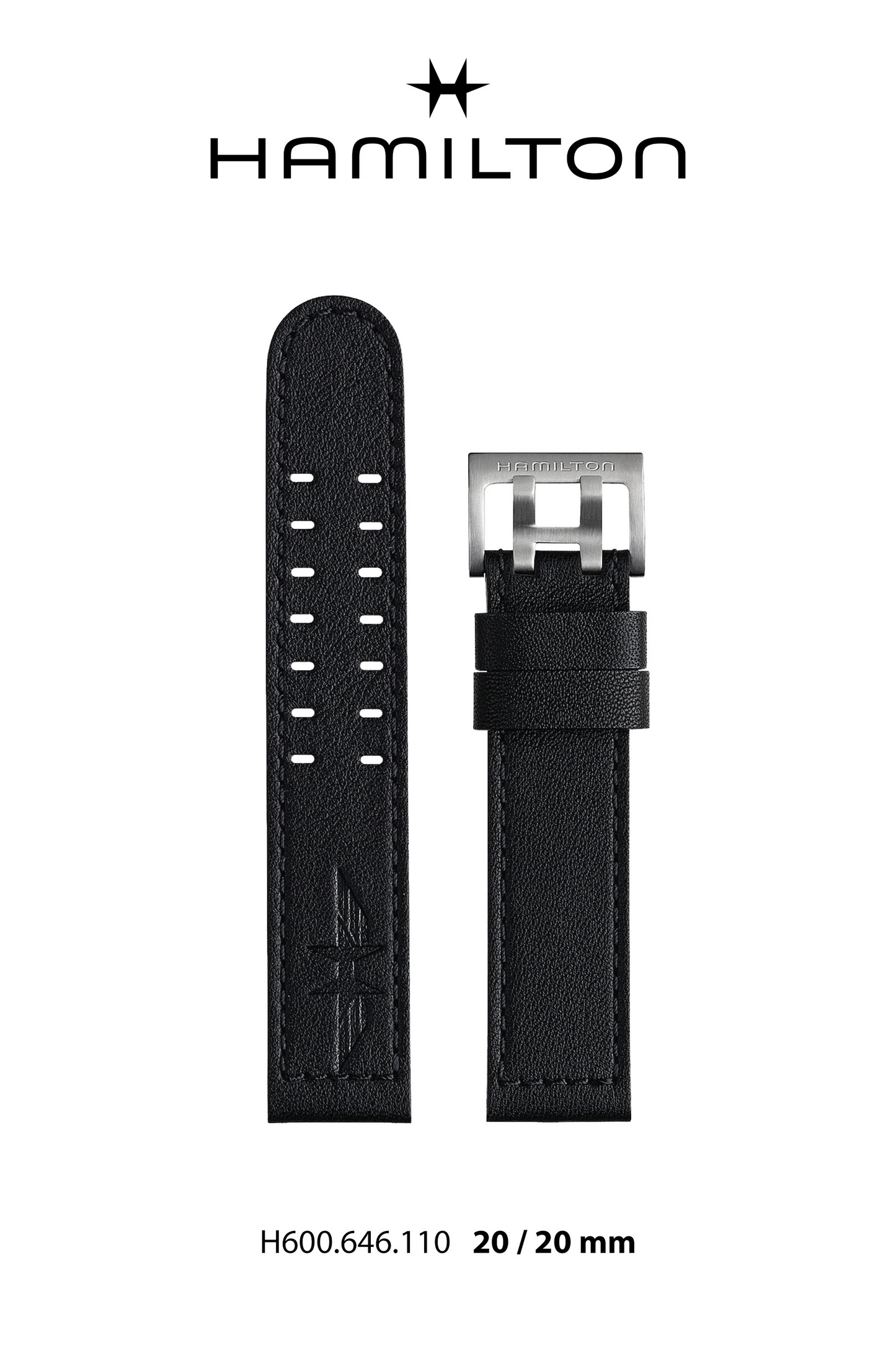 Hamilton Khaki Pilot Leather-Black Watch Strap 20-mm Ref H690.646.110 - Genuine OEM