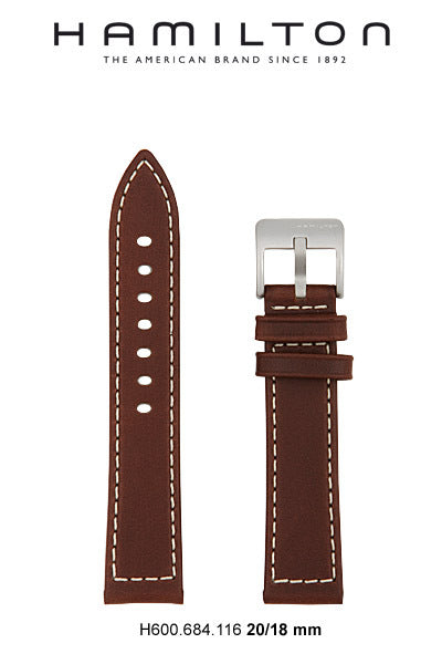 Hamilton Khaki Field Leather-Brown Watch Strap 20-mm Ref H600.684.116 - Genuine OEM