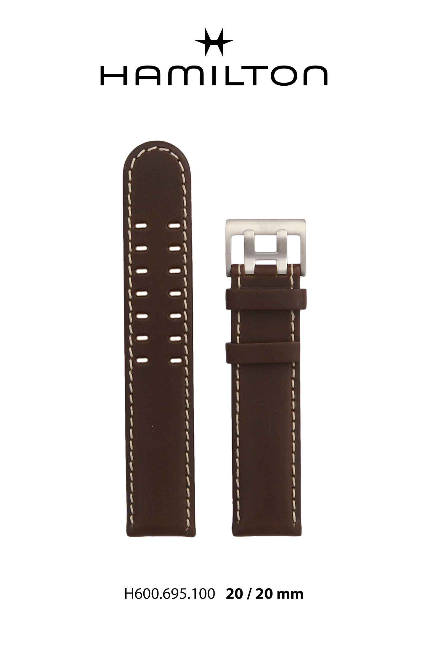 Hamilton Khaki Officer Leather-Brown Watch Strap 20-mm Ref H690.695.100 - Genuine OEM