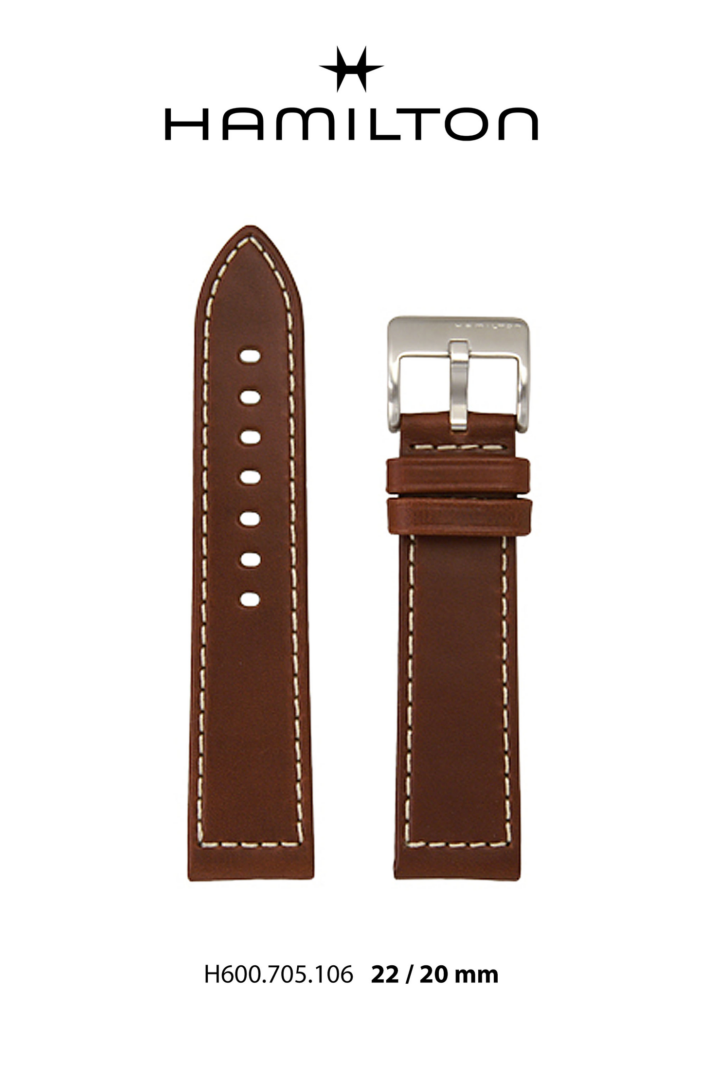 Hamilton Khaki Field Leather-Brown Watch Strap 22-mm Ref H690.705.106 - Genuine OEM