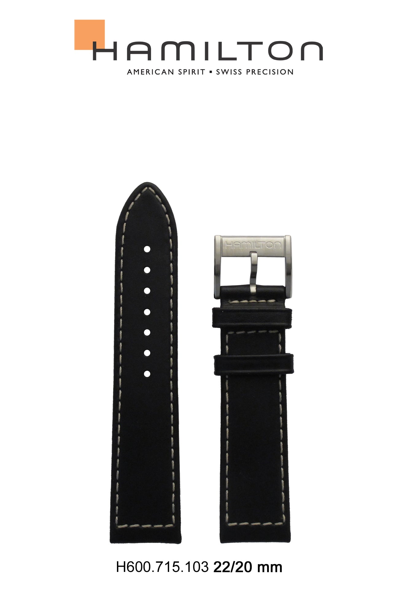 Hamilton Khaki Field Leather-Black Watch Strap 22-mm Ref H600.715.103 - Genuine OEM