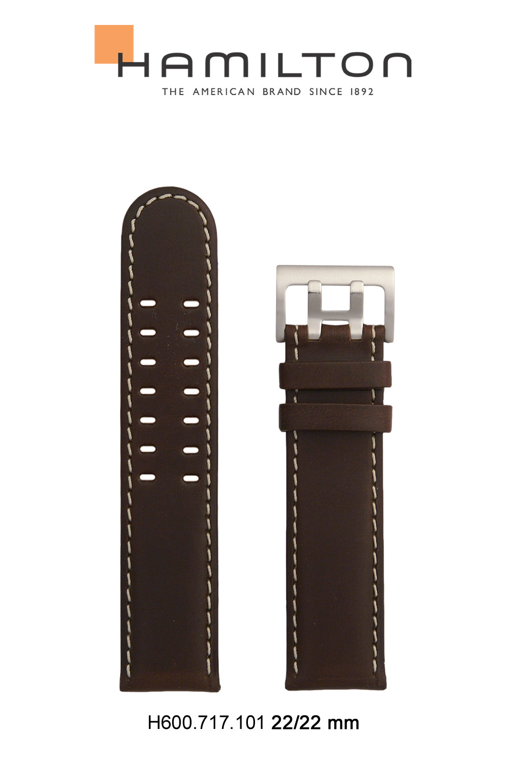 Hamilton Khaki Officer Leather-Brown Watch Strap 22-mm Ref H690.717.101 - Genuine OEM