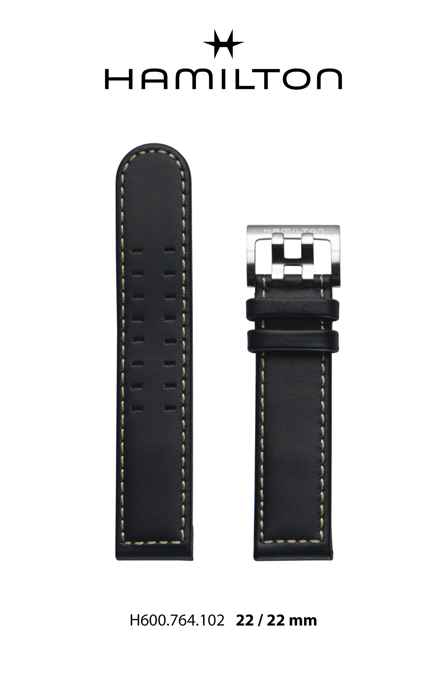 Hamilton Khaki Field Leather-Black Watch Strap 22-mm Ref H690.764.102 - Genuine OEM