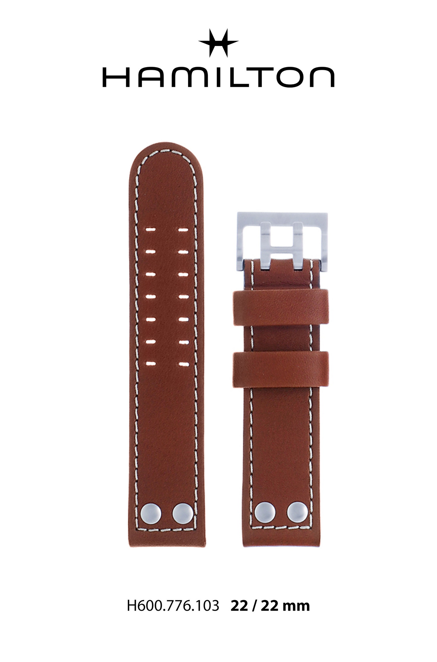 Hamilton Khaki Officer Leather-Brown Watch Strap 22-mm Ref H690.776.103 - Genuine OEM