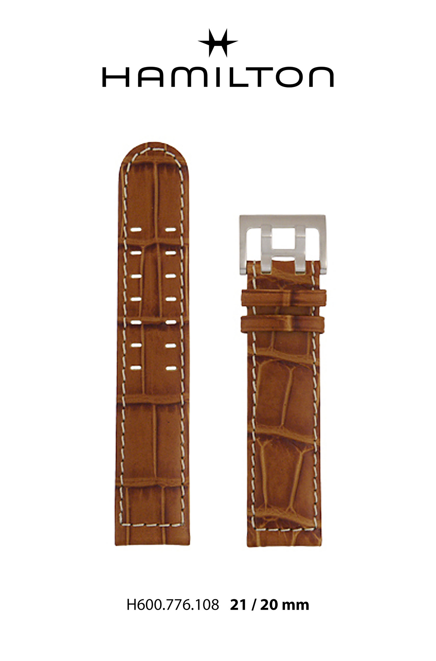 Hamilton Khaki ETO Leather-Brown Watch Strap 21-mm Ref H690.776.108 - Genuine OEM