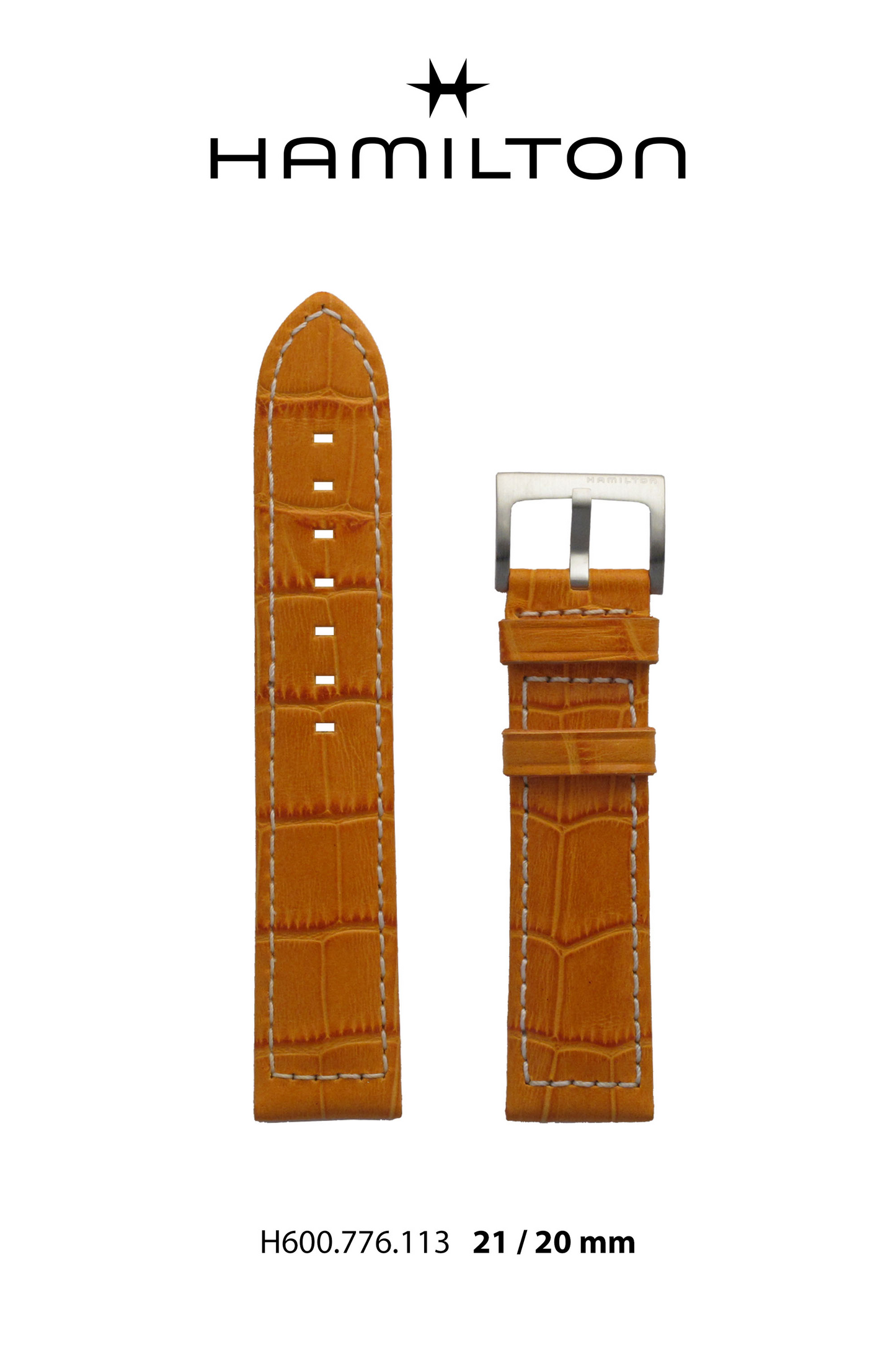 Hamilton Khaki ETO Leather-Orange Watch Strap 21-mm Ref H690.776.113 - Genuine OEM
