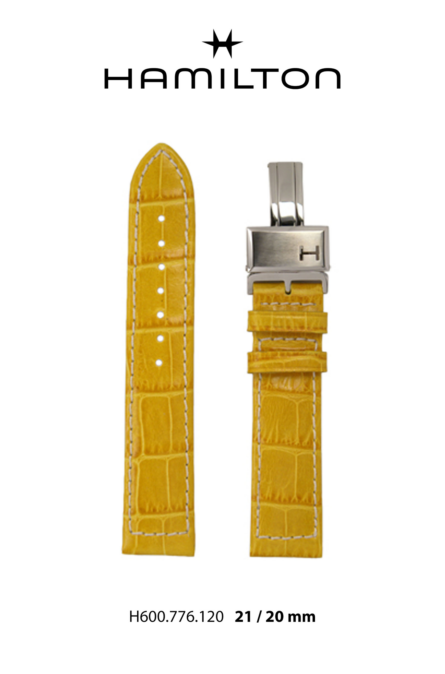 Hamilton Khaki GMT Leather-Yellow Watch Strap 21-mm Ref H690.776.120 - Genuine OEM