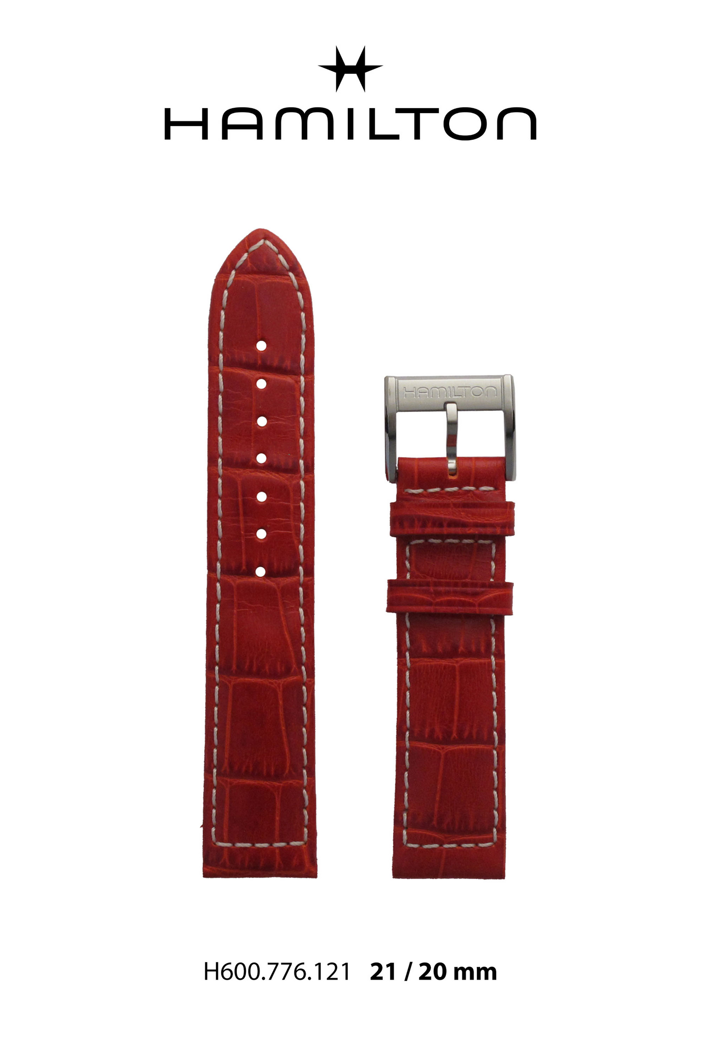 Hamilton Khaki GMT Leather-Red Watch Strap 21-mm Ref H690.776.121 - Genuine OEM