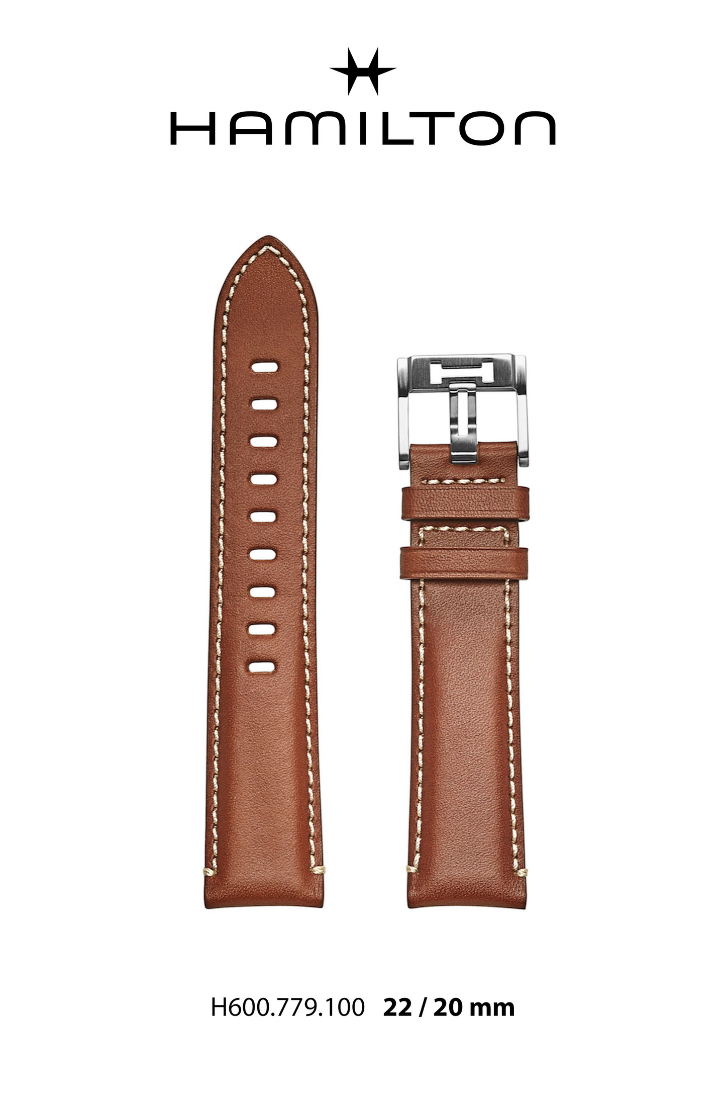 Hamilton Khaki Xwind GMT Leather-Brown Watch Strap 22-mm Ref H690.779.100 - Genuine OEM