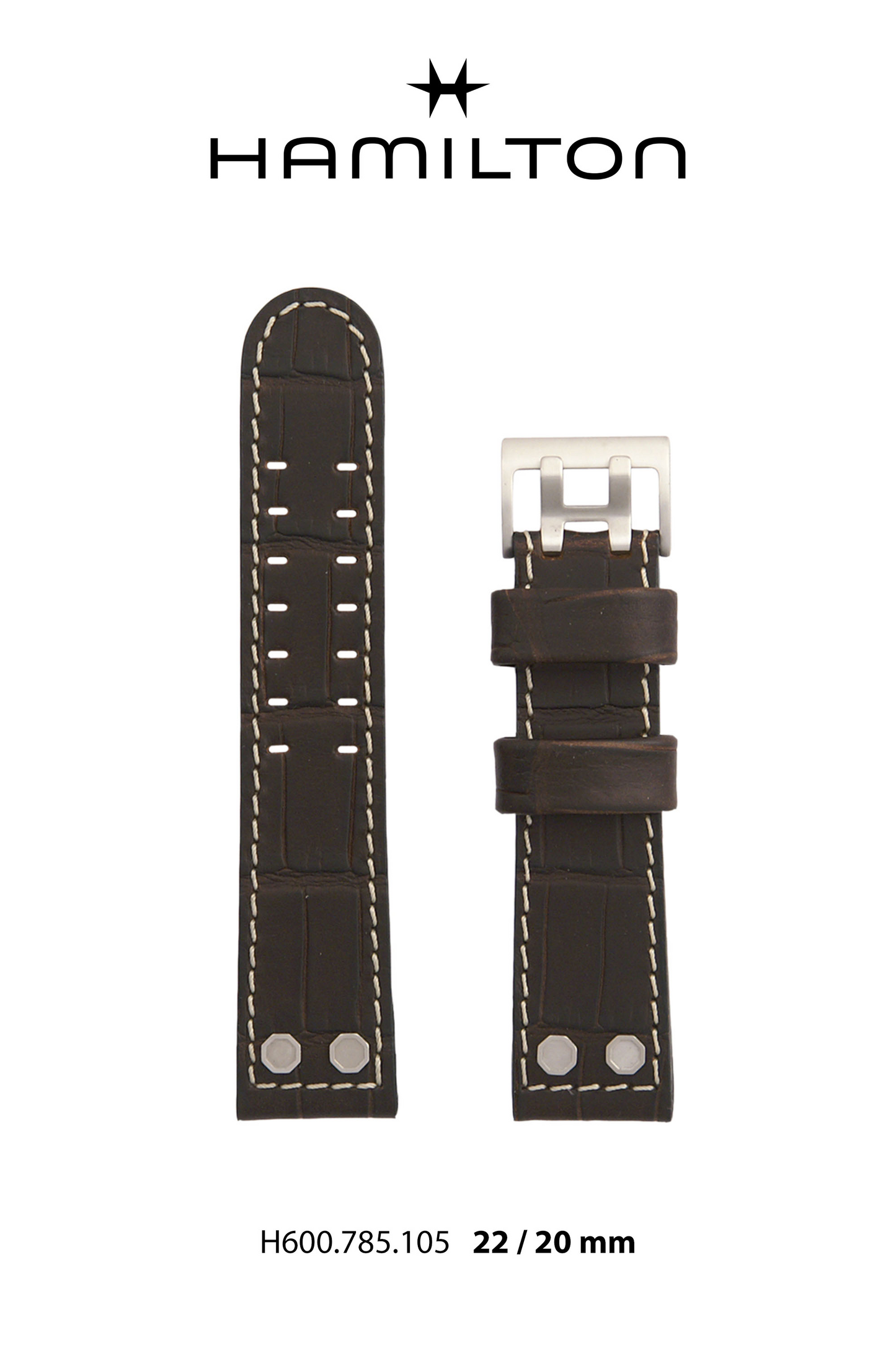 Hamilton Khaki Belowzero Leather-Brown Watch Strap 22-mm Ref H690.785.105 - Genuine OEM