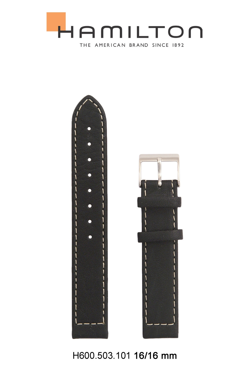Hamilton Piping Rock Leather-Black Watch Strap 16-mm Ref H600.503.101 - Genuine OEM