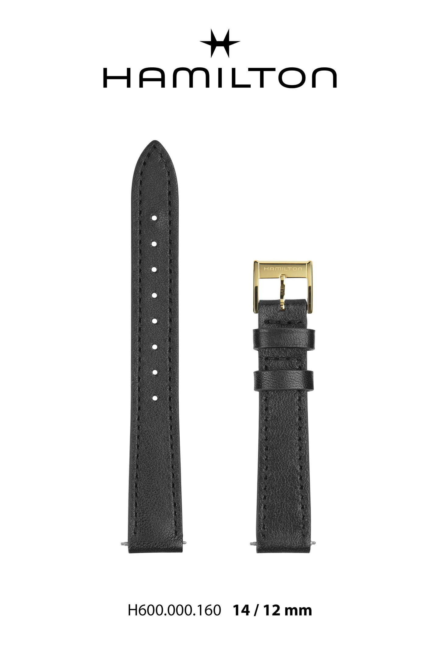 Hamilton Ardmore Leather-Black Watch Strap 14/12mm Ref H690.000.160 - Genuine OEM