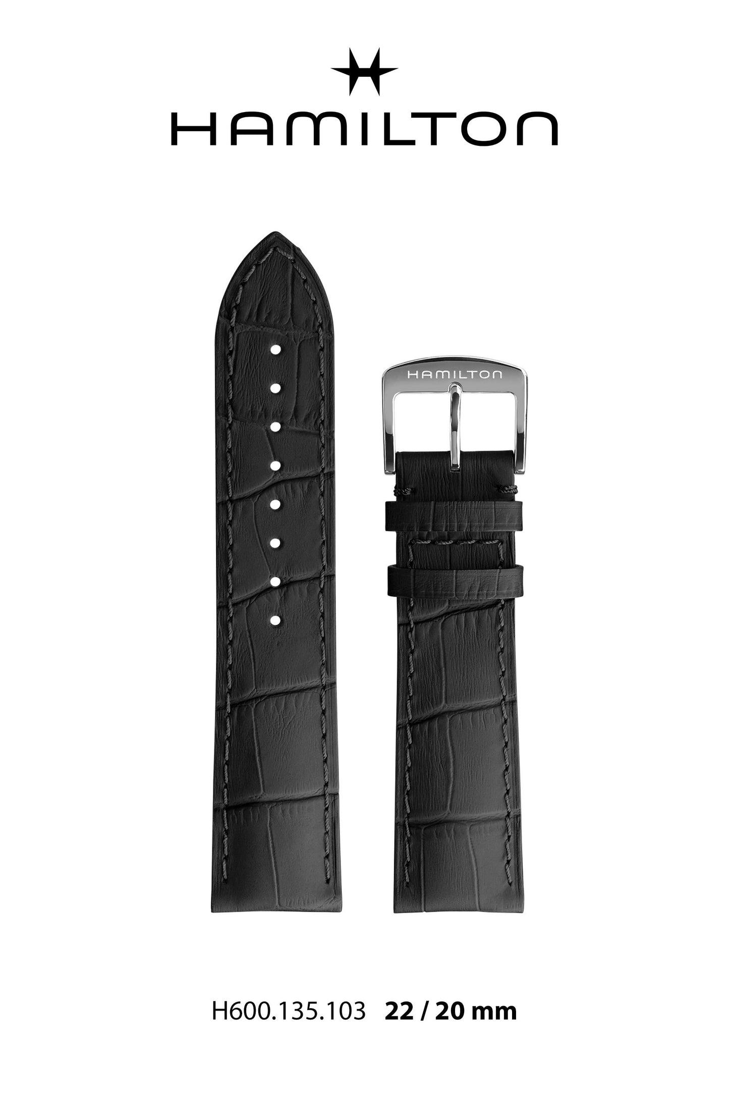 Hamilton Boulton Leather- Black Watch Strap 22/20mm Ref H690.135.103 - Genuine OEM