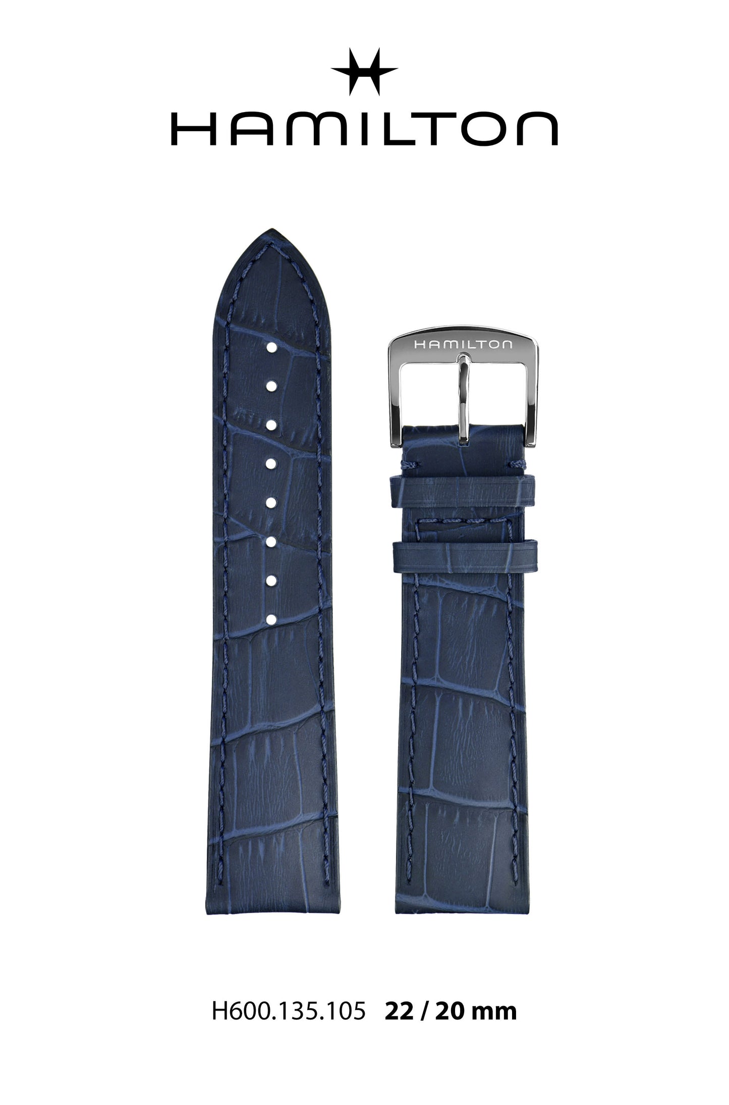Hamilton Boulton Leather- Blue Watch Strap 22/20mm Ref H690.135.105 - Genuine OEM