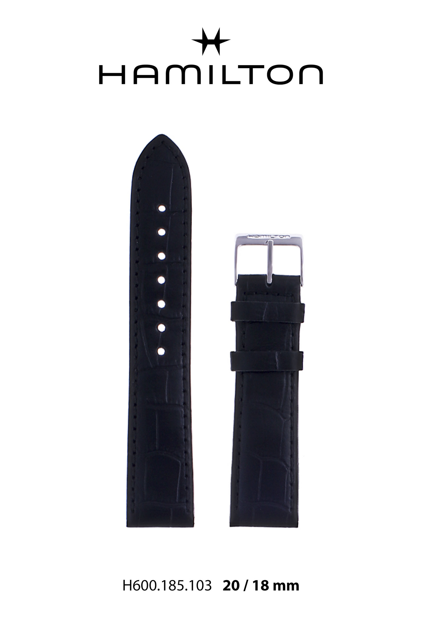 Hamilton Linwood D Leather-Black Watch Strap 20-mm Ref H690.185.103 - Genuine OEM