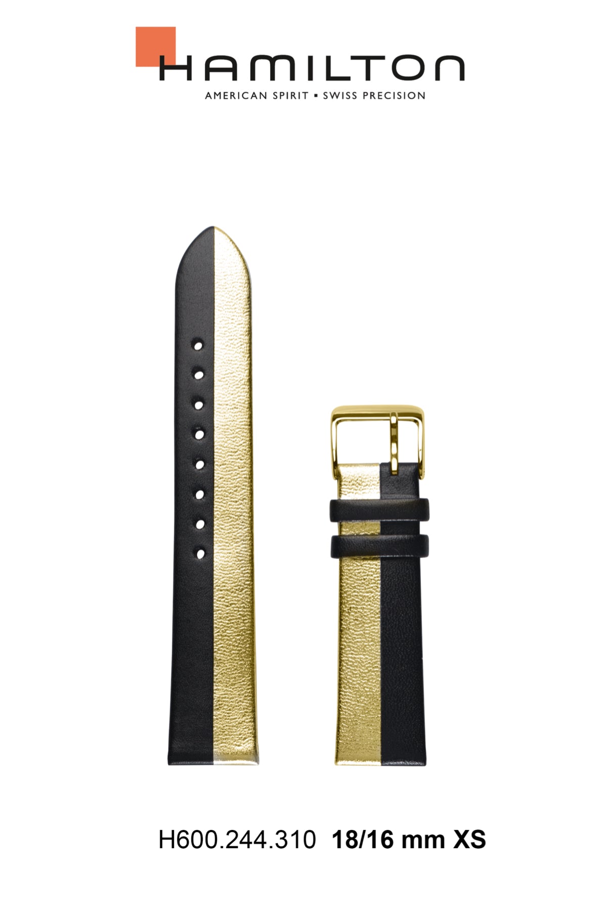 Hamilton Ventura Leather-Black-Yellow Watch Strap 18-mm Ref H690.244.310 - Genuine OEM