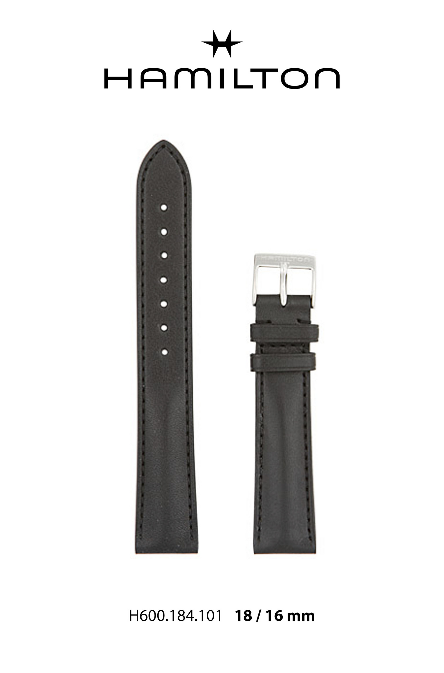 Hamilton Watch L Linwood Leather- Black Watch Strap 18/16mm Ref H690.184.101- Genuine OEM